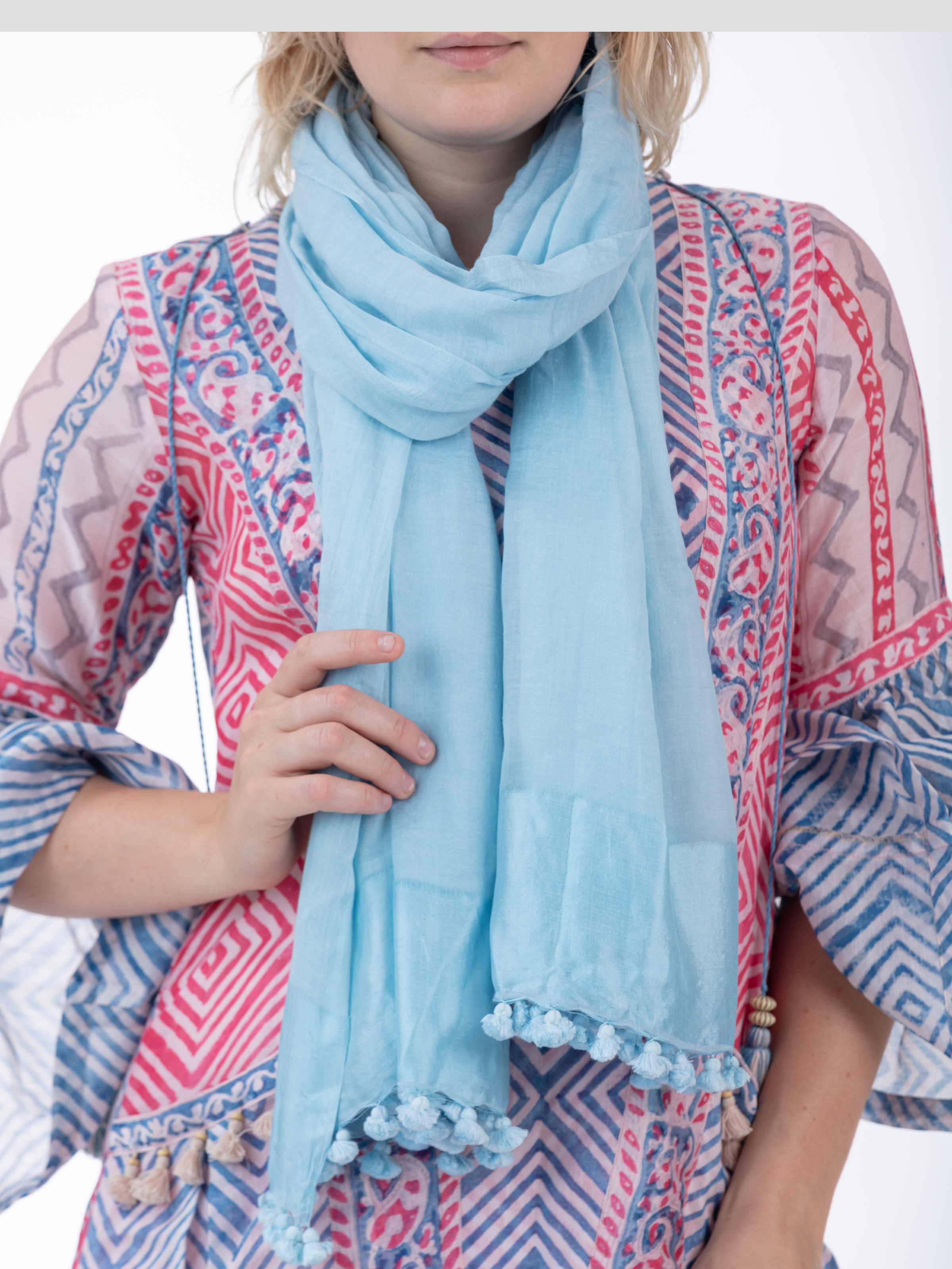 Cornflower Blue Pompom Scarf