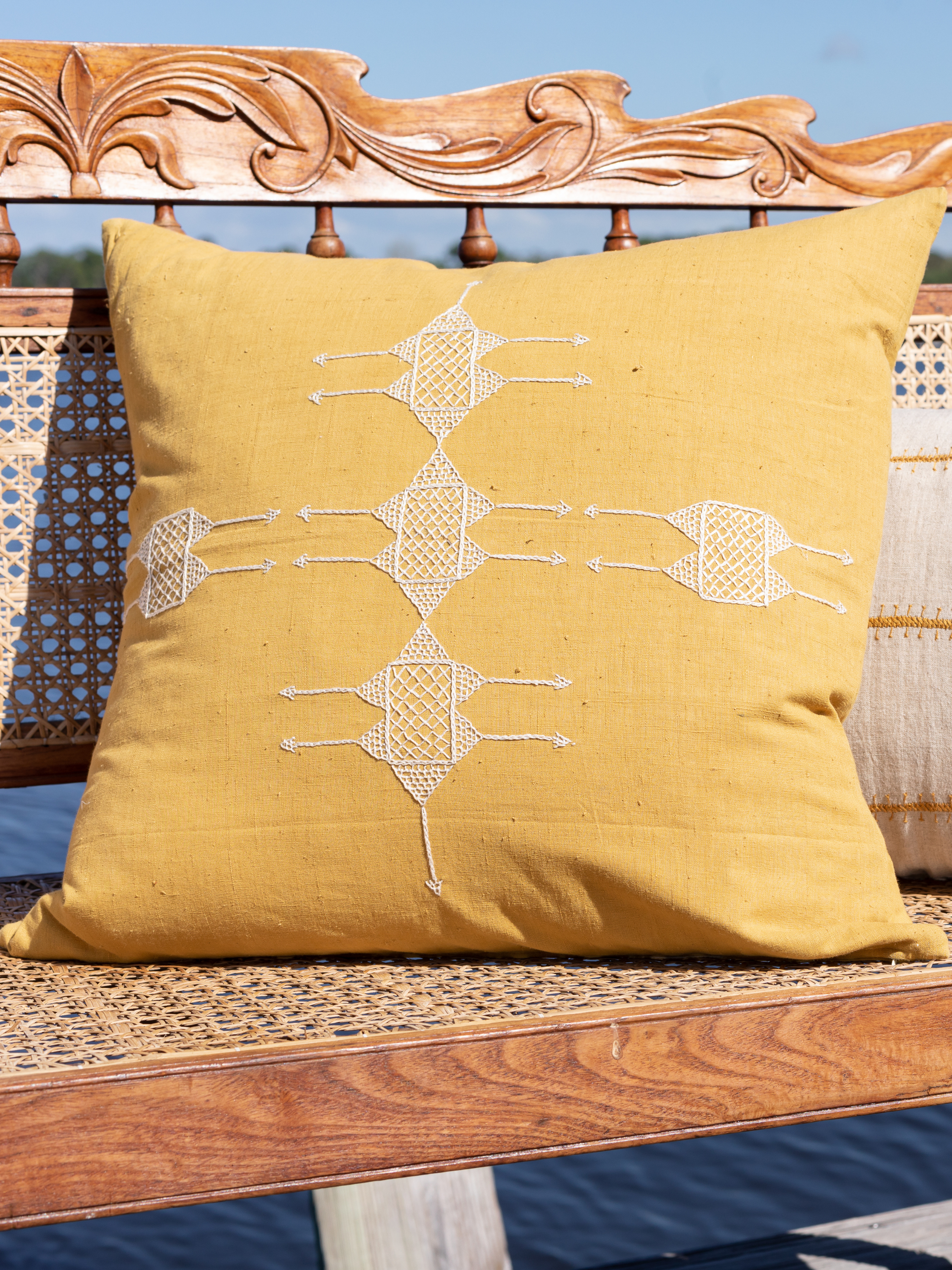 Rufia Yellow with Shell Embroidery Pillow