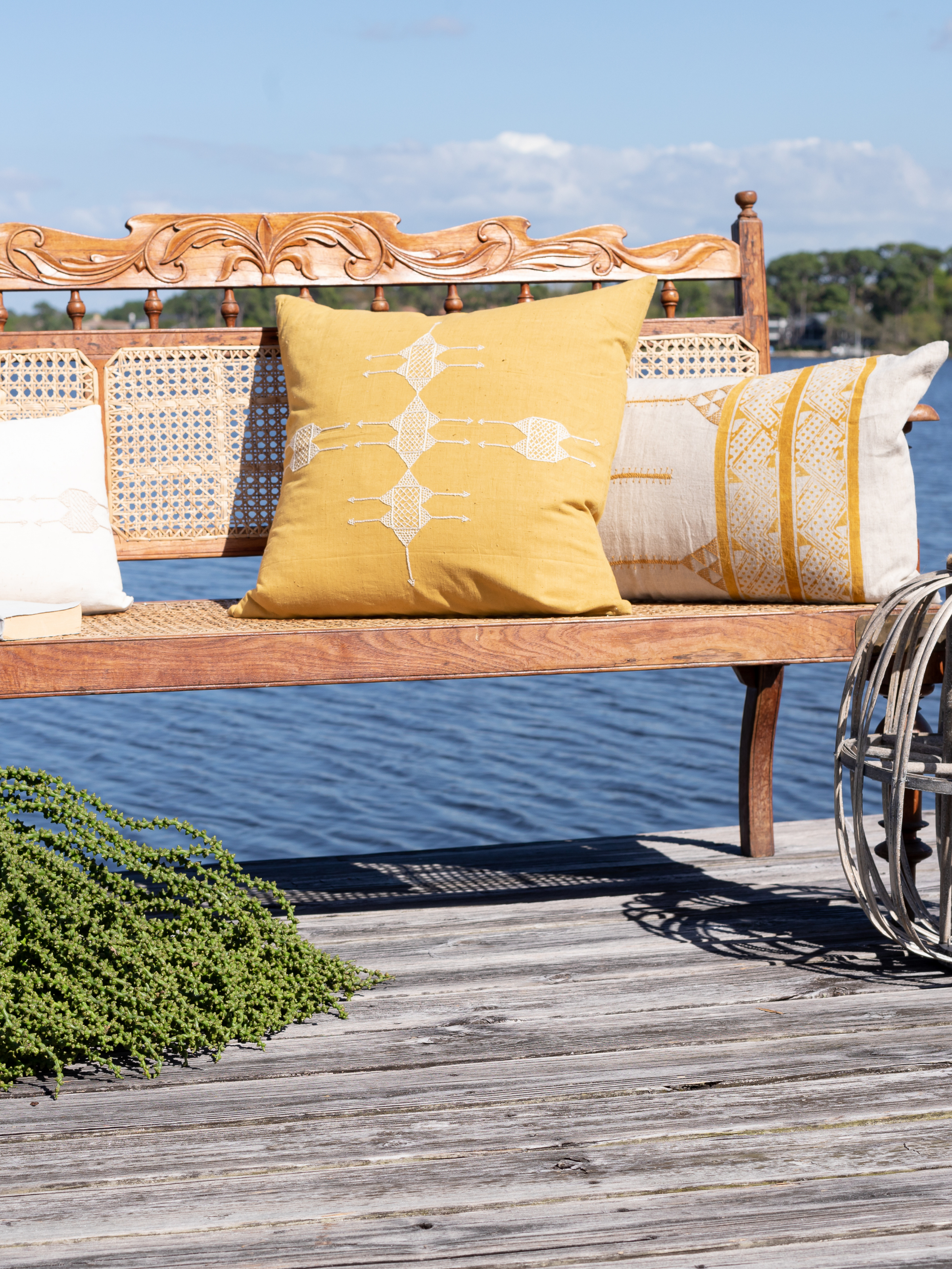 Rufia Yellow with Shell Embroidery Pillow