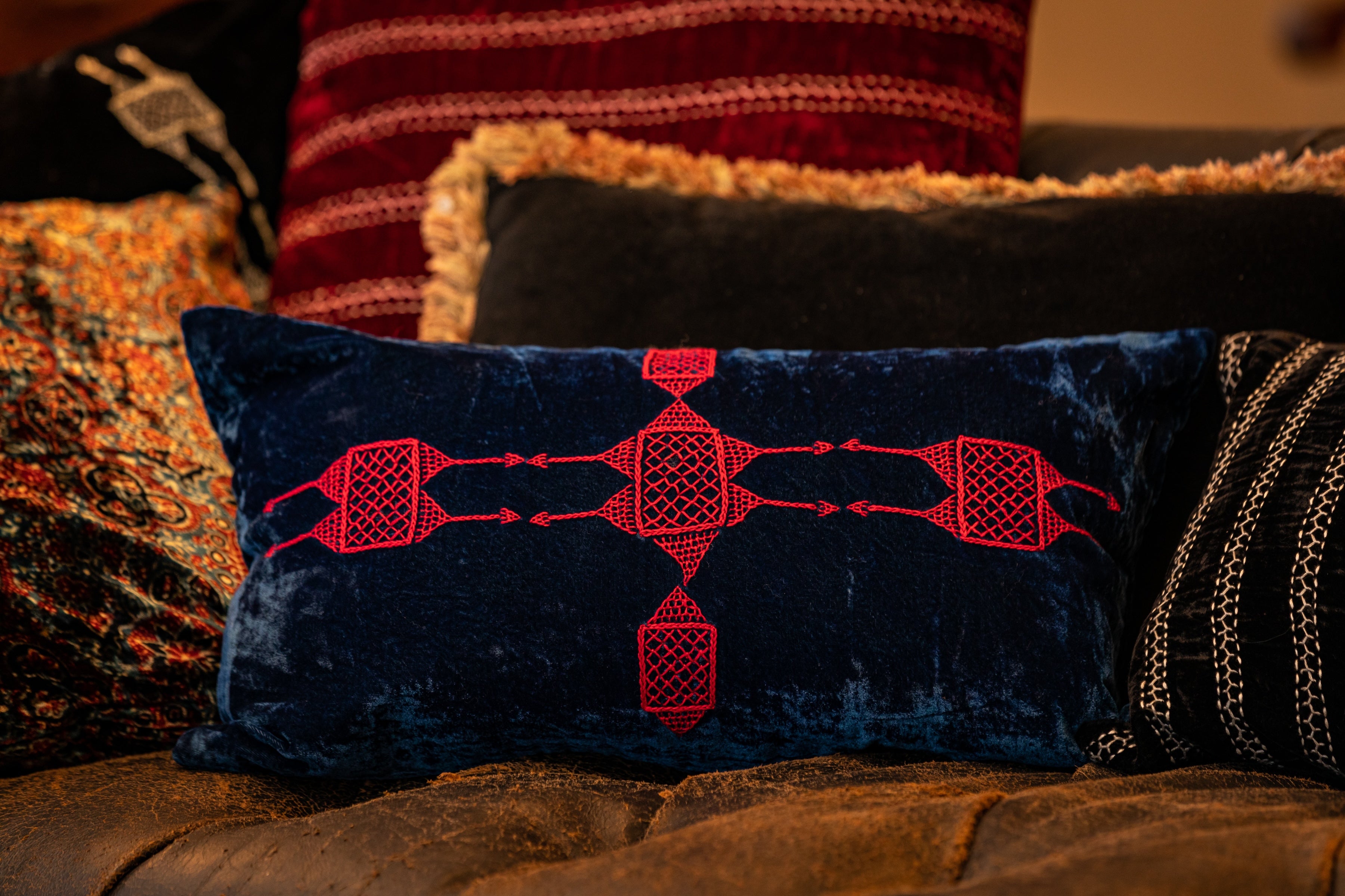 Rufia Indigo Velvet Pillow Cover