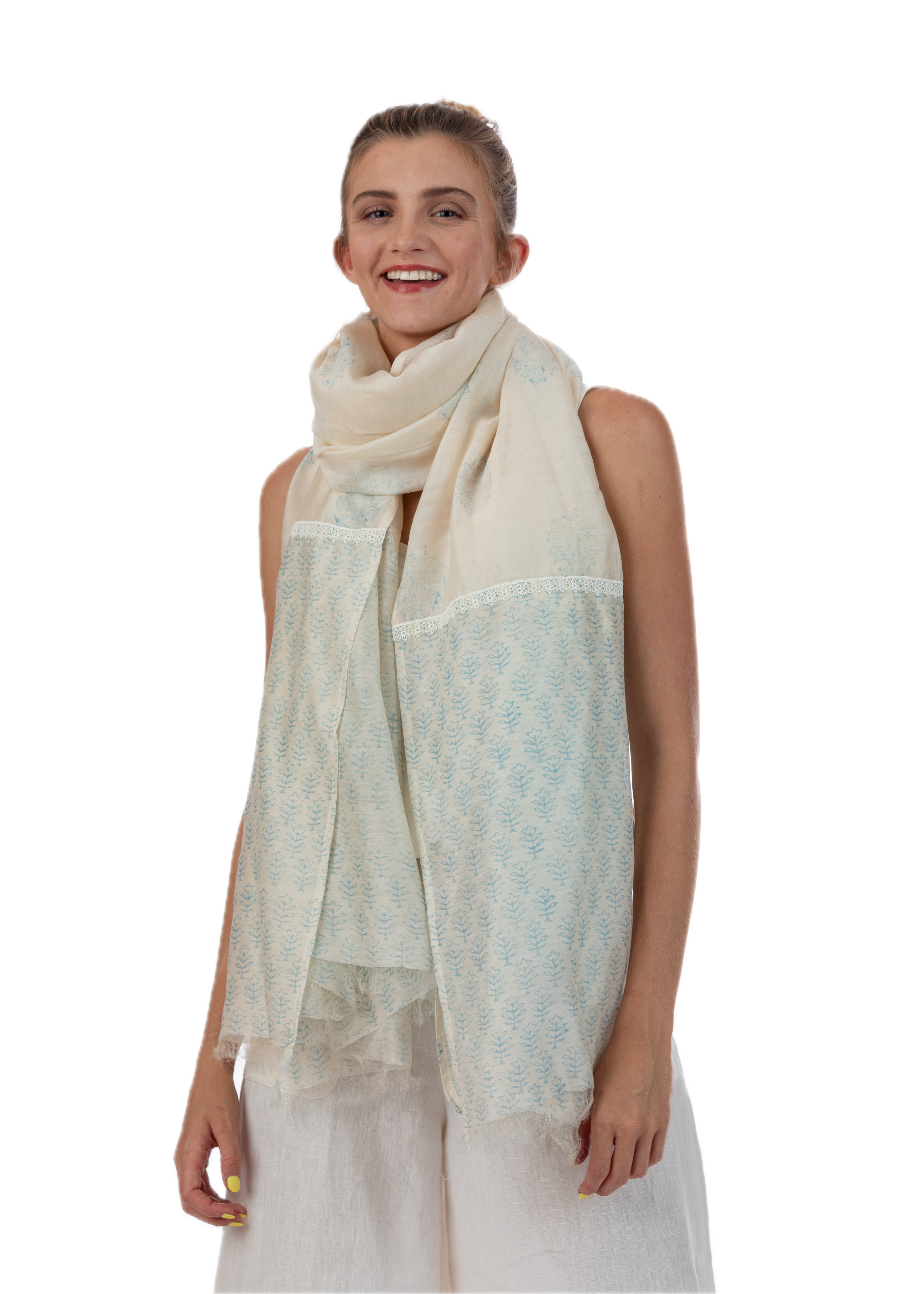 Provence Blue Silk Cotton Scarf