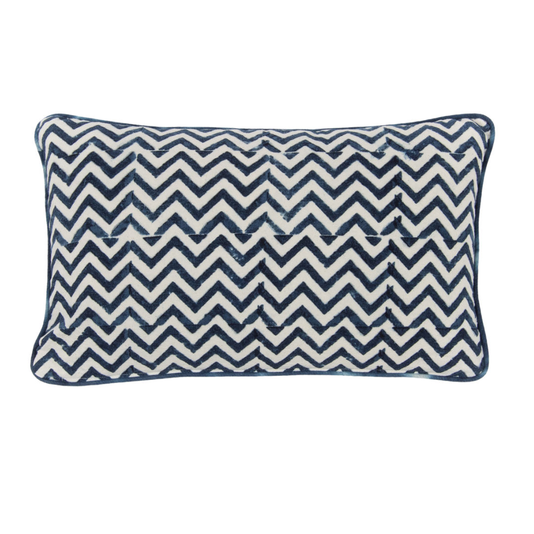 Indigo Chevron Decorative Pillow With Cording