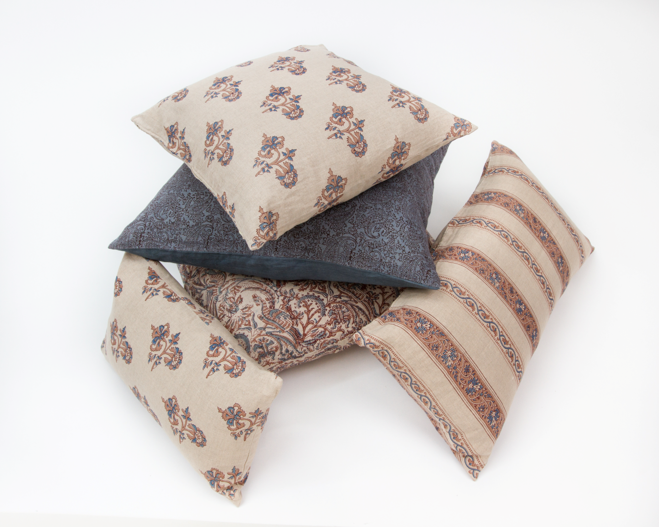 Calicut Border Steel Blue/Cinnamon/Clay Lumbar Pillow