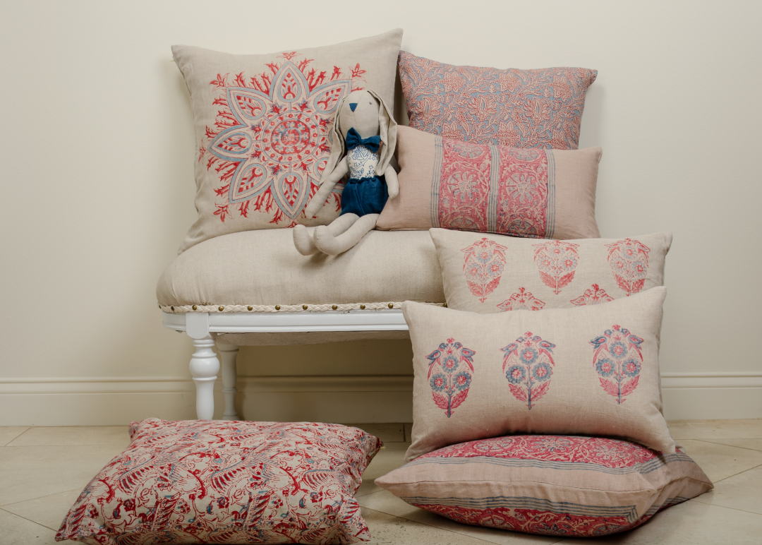 Crane Vintage Red and Blue Pillow Cover