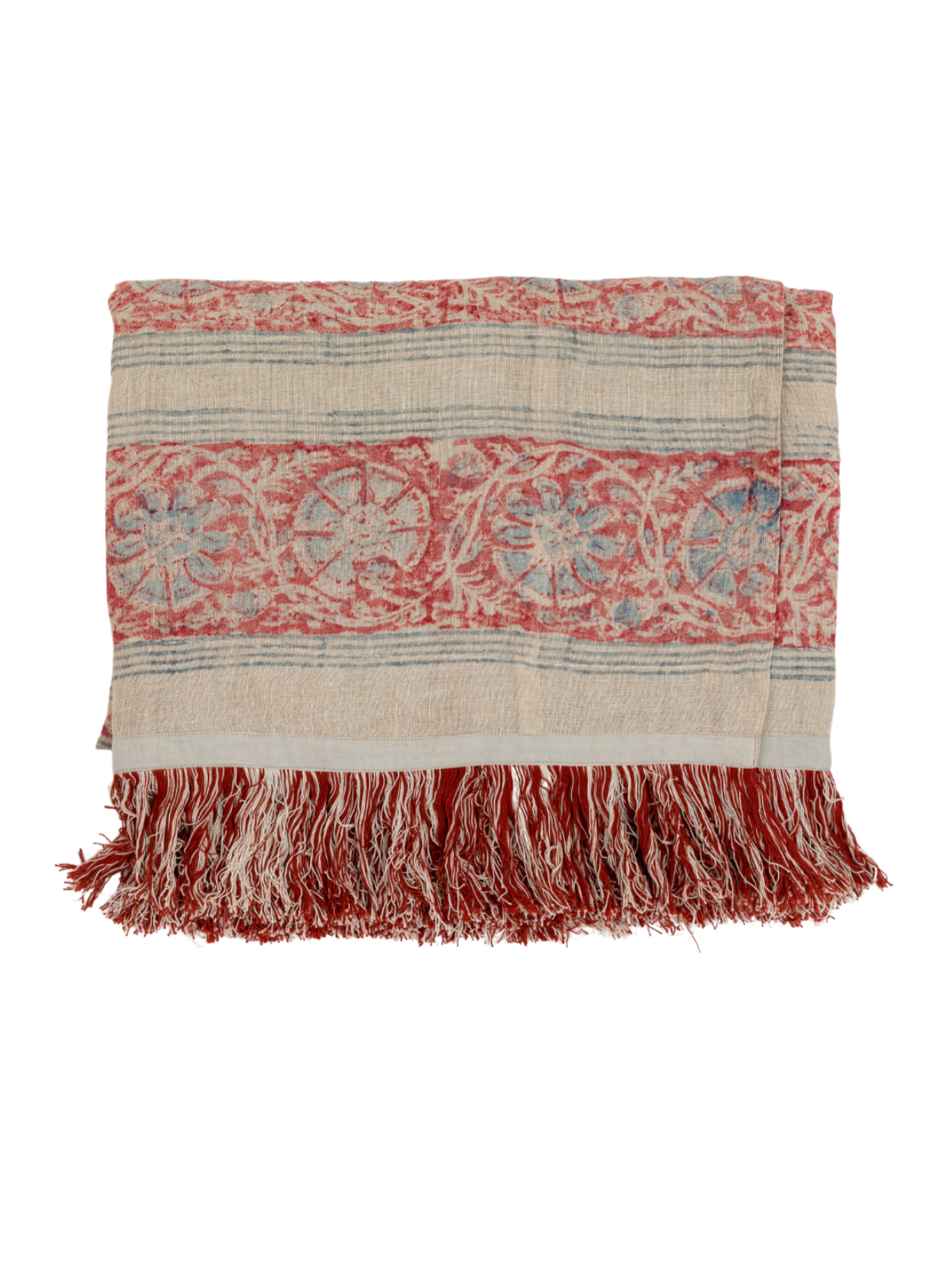 Coromandel Vintage Red Blue Sheer Linen Throw