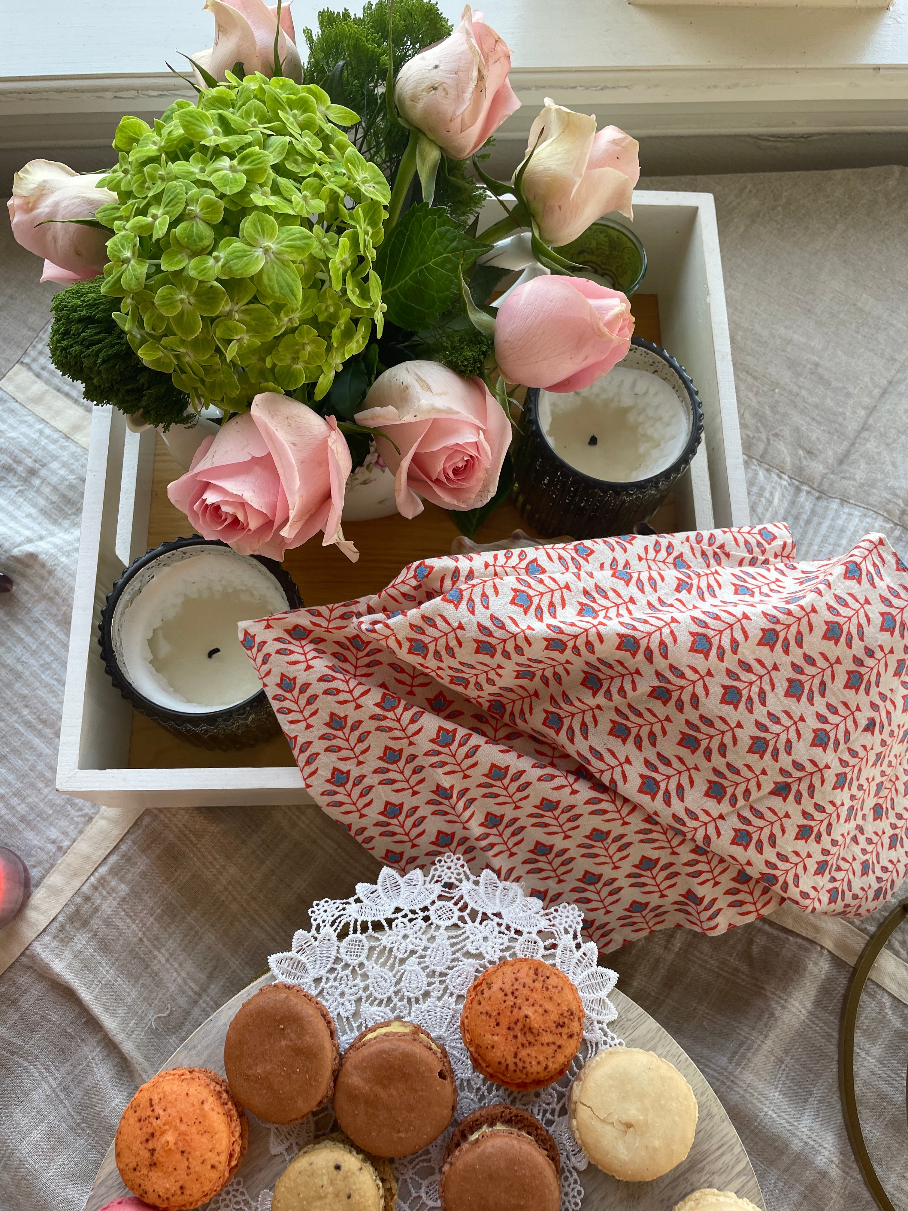Provence Coral & Blue Napkin Set