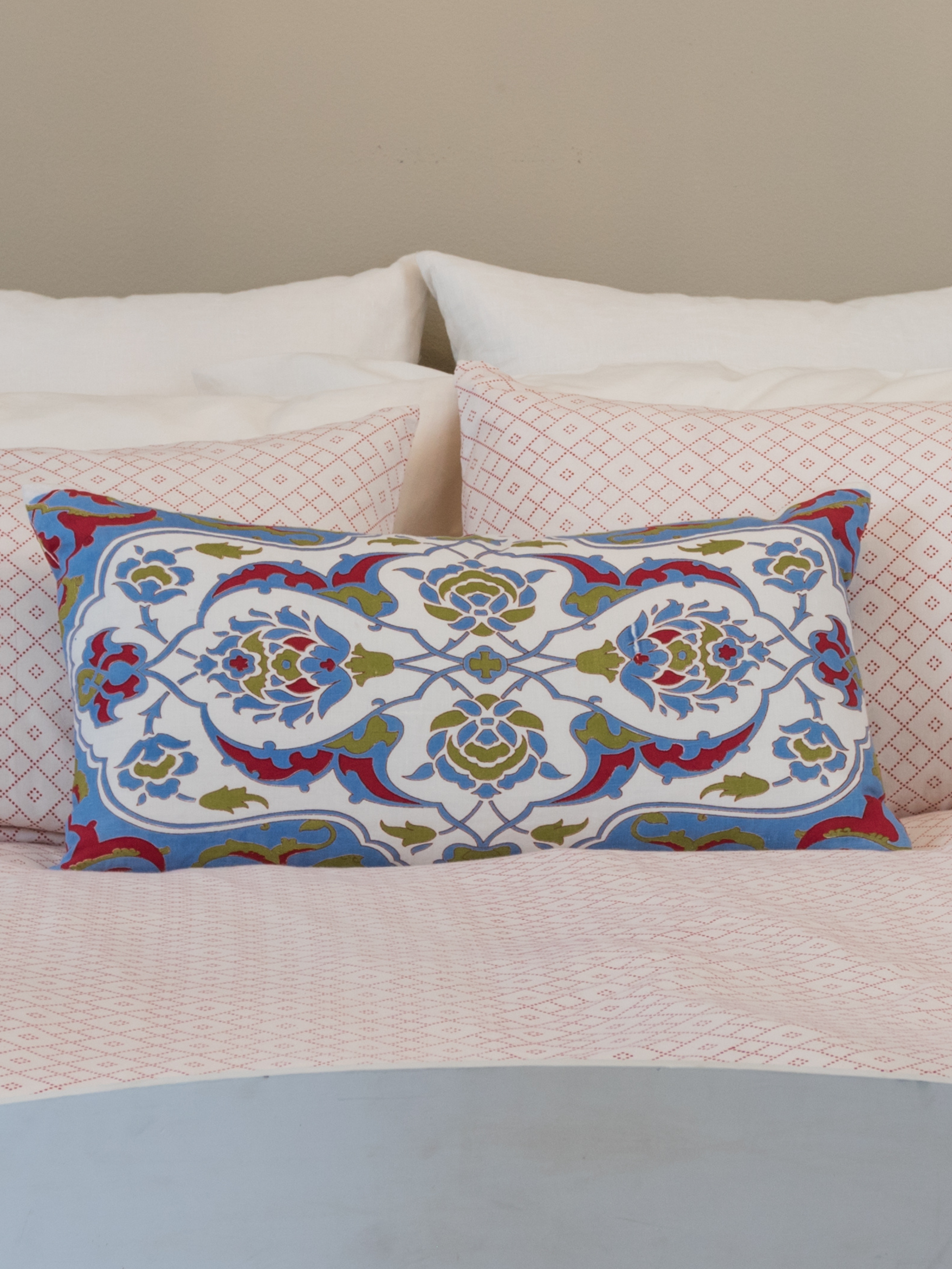 Isfahan Red Blue & Green Lumbar Pillow Shell Linen