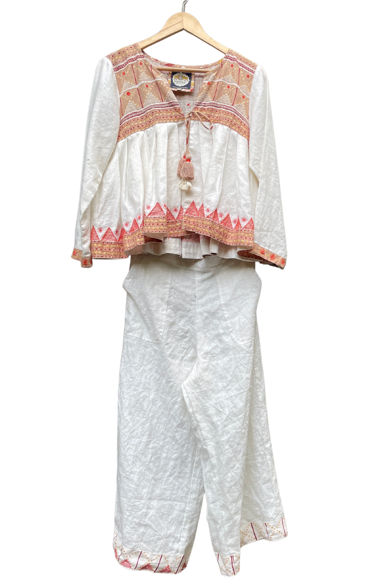 Shell Palazzo Pants with Embroidery