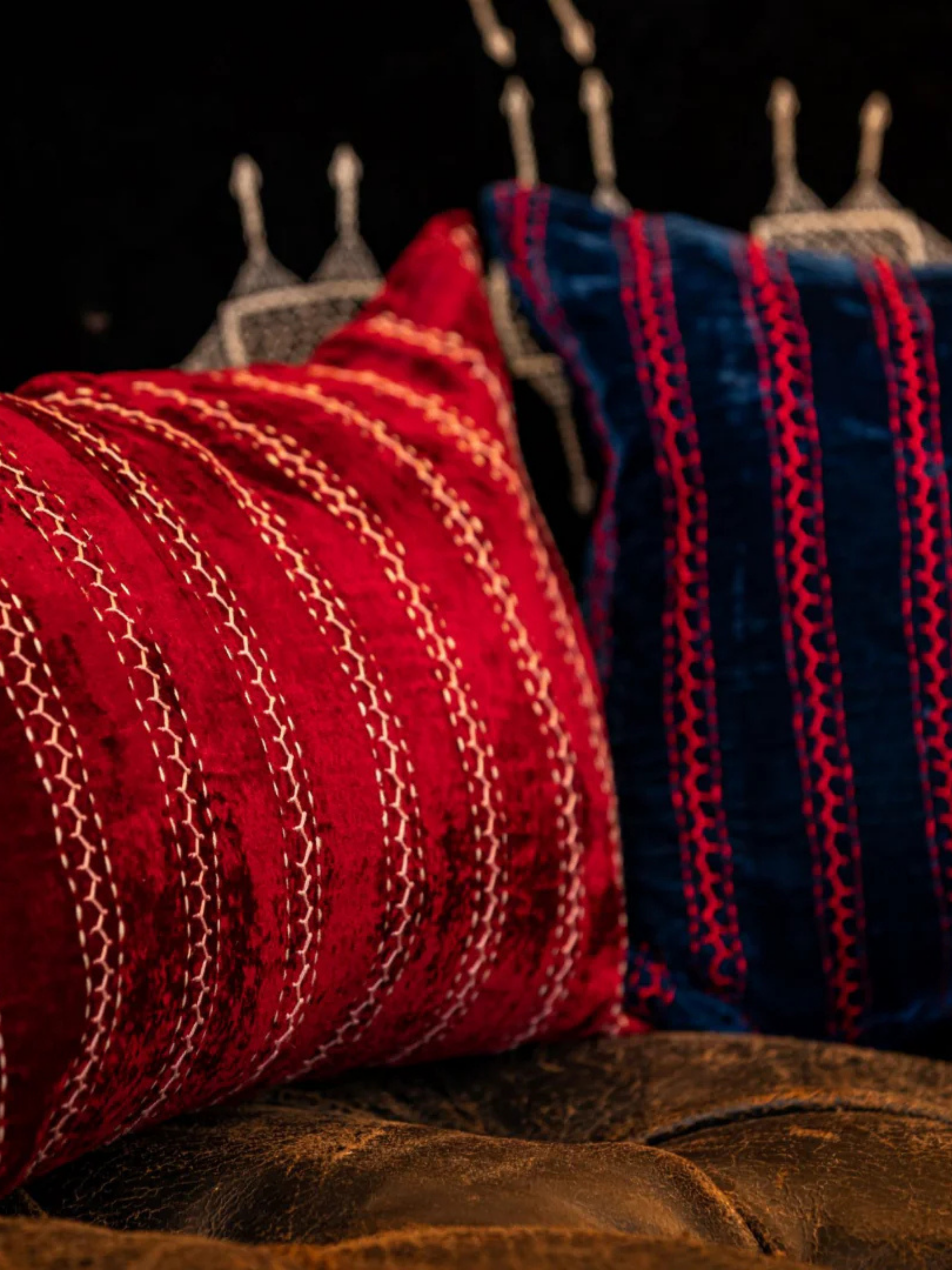 Lakhir Velvet Sangria Petit Lumbar Pillow Cover