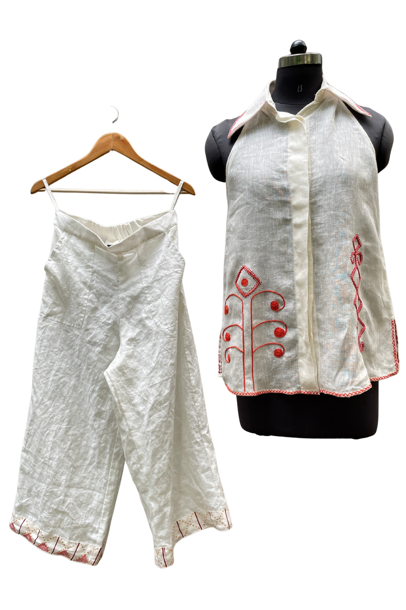 Shell Palazzo Pants with Embroidery
