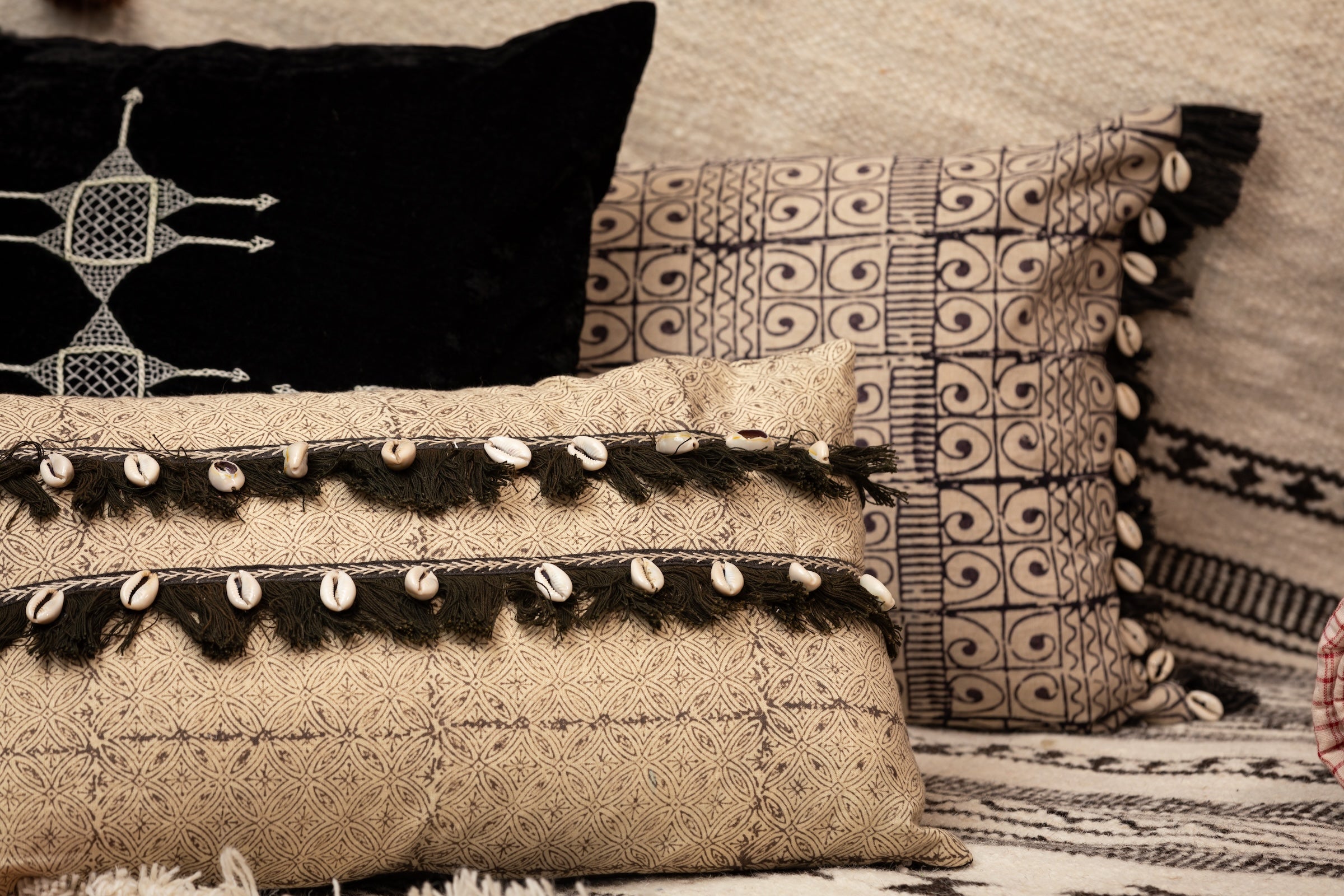 Rufia Charcoal Embroidered Velvet Pillow Cover