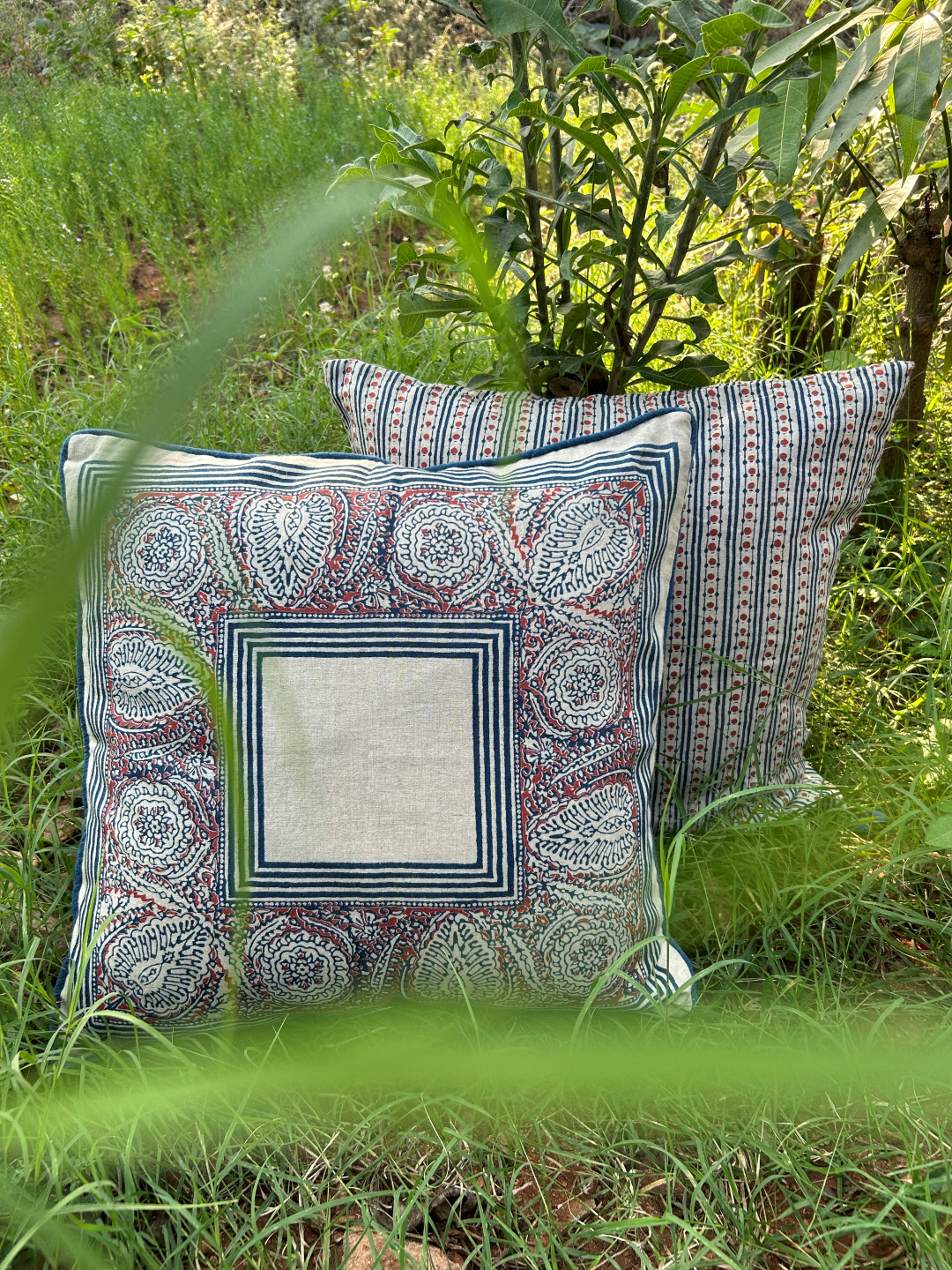 Istanbul Border Indigo/Rust Decorative Pillow Cover