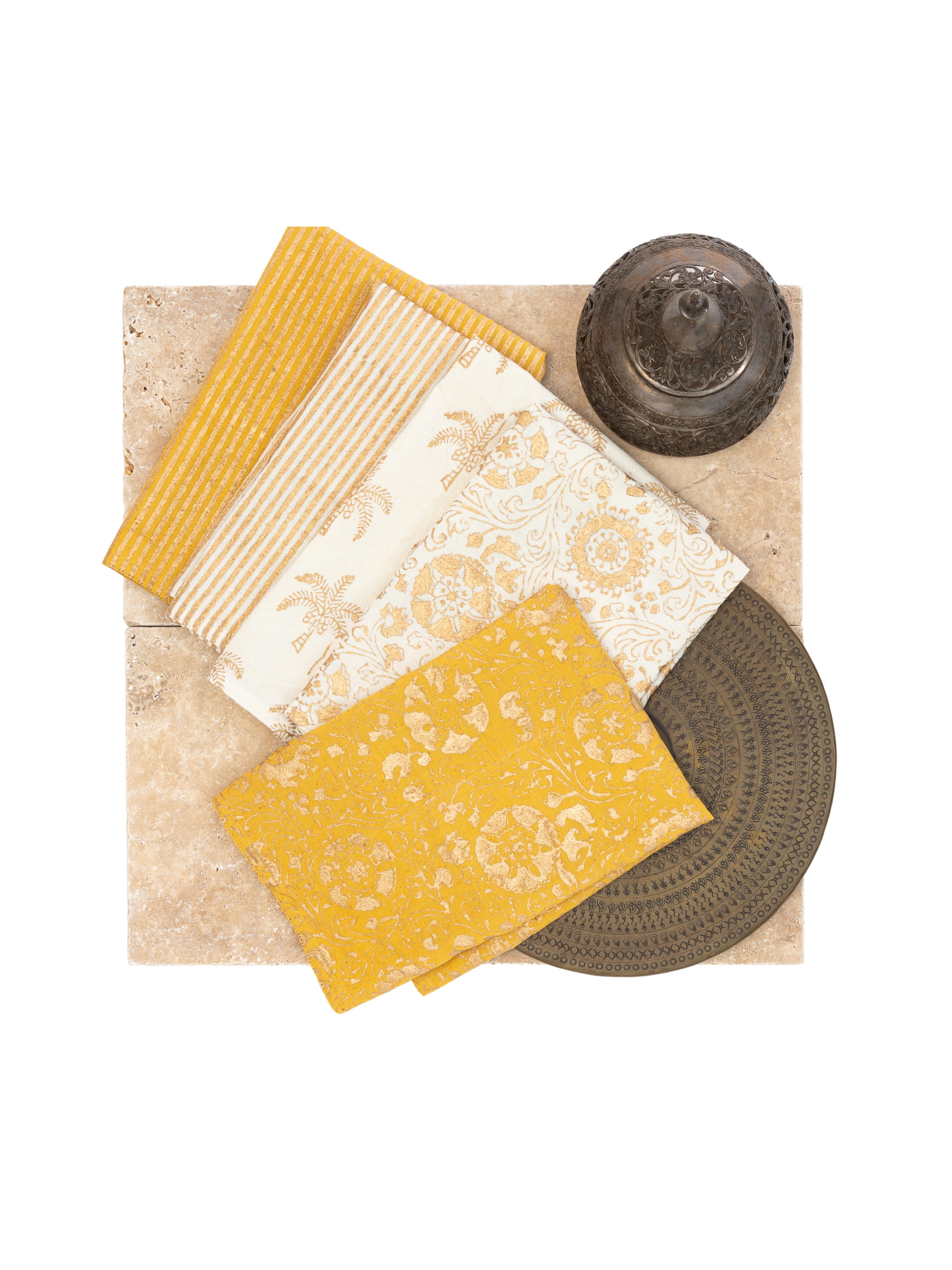 Ocher Shell Napkin Set Gold Print