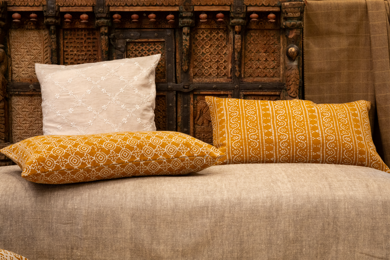 Grace Lucknow Pillow Cover Natural Linen