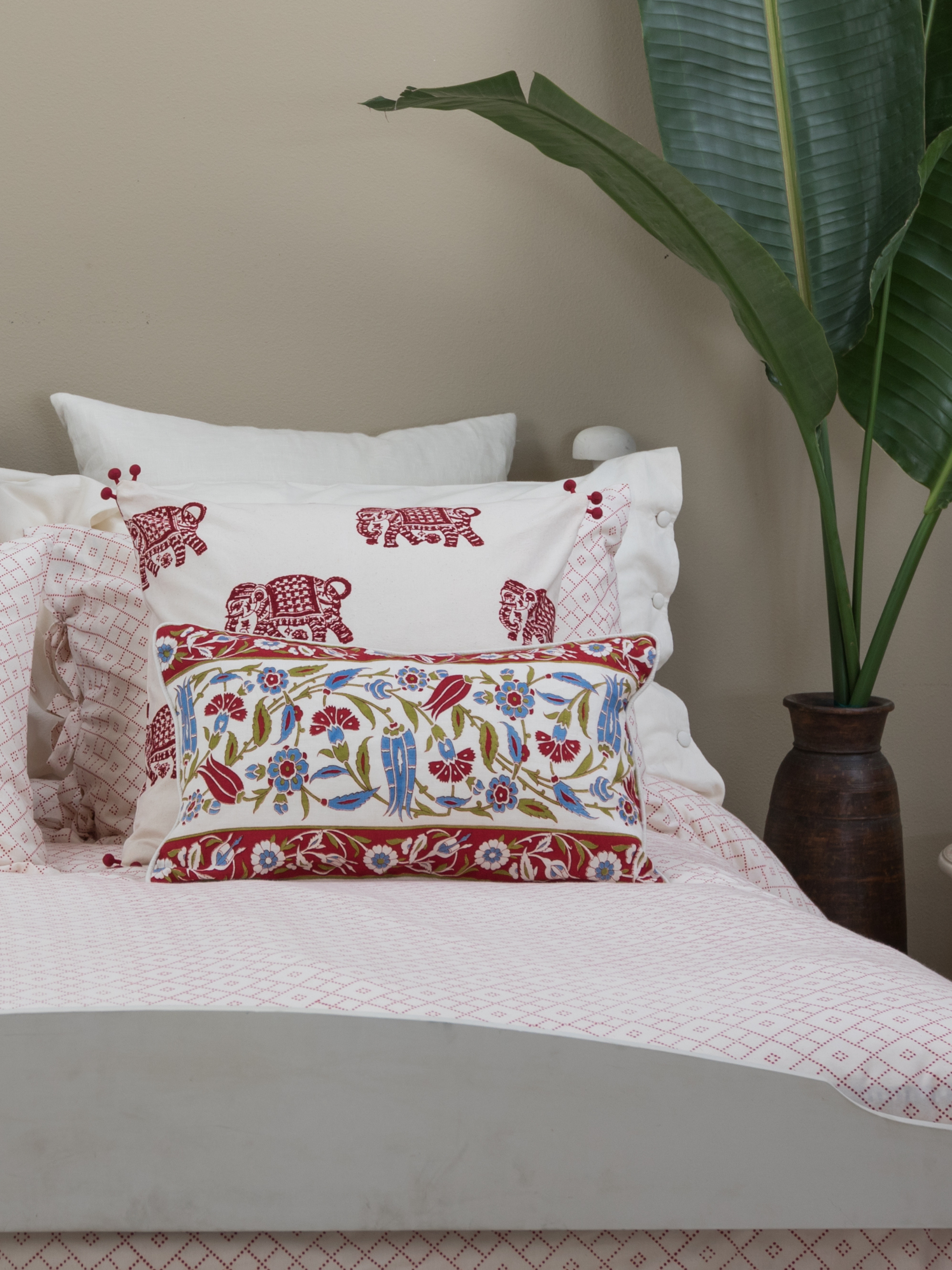 Peshawar Red/Blue/Green Lumbar Pillow Shell Linen