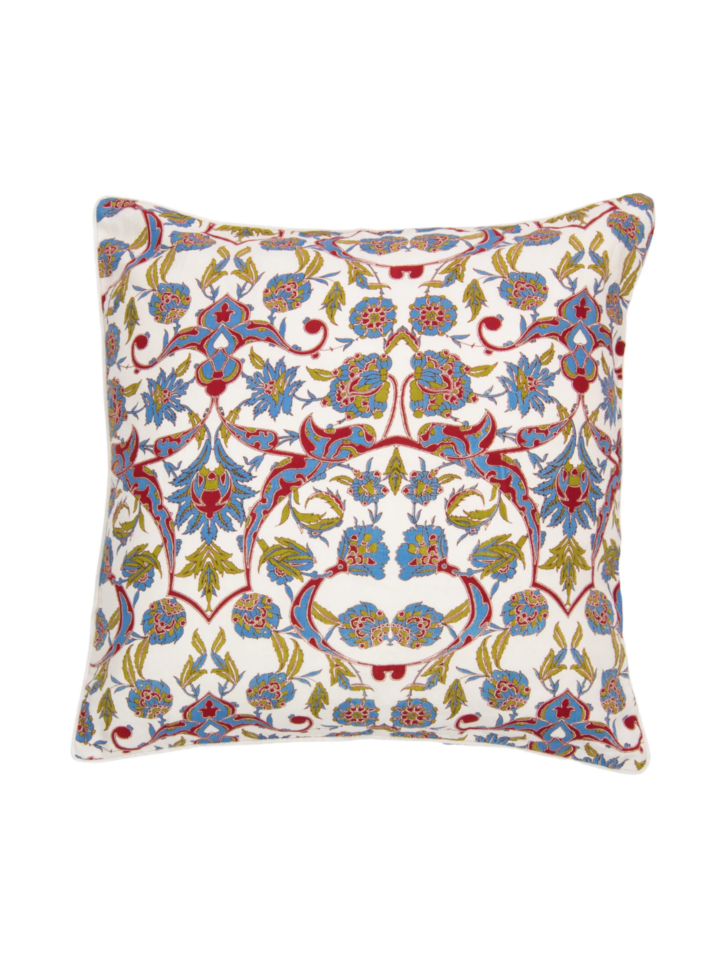 Red Blue And Green Jamewar Decorative Pillow