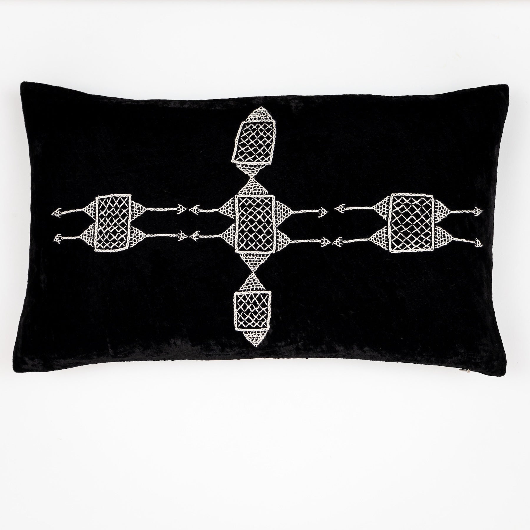 Rufia Charcoal Embroidered Velvet Pillow Cover