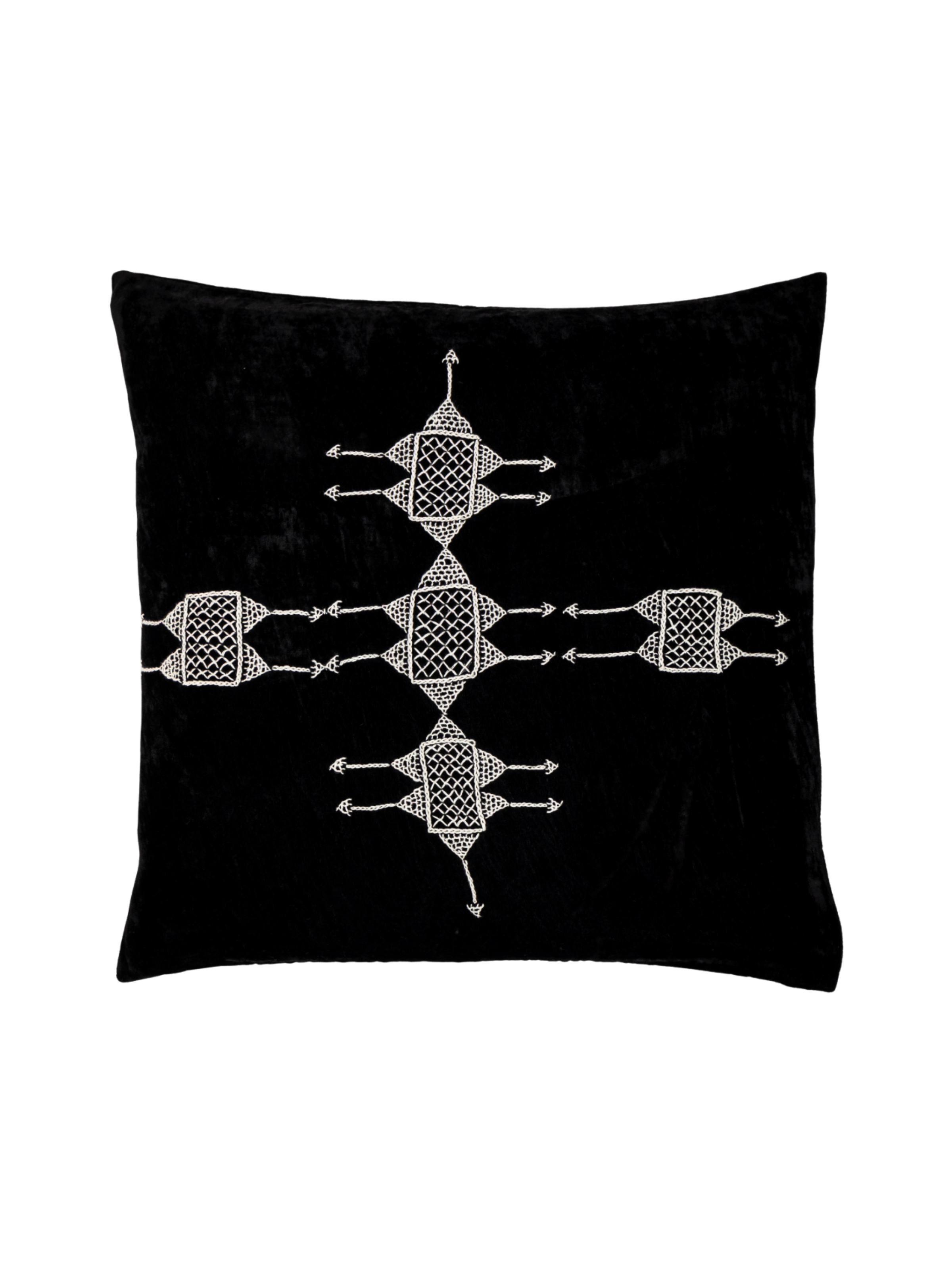 Rufia Charcoal Embroidered Velvet Pillow Cover