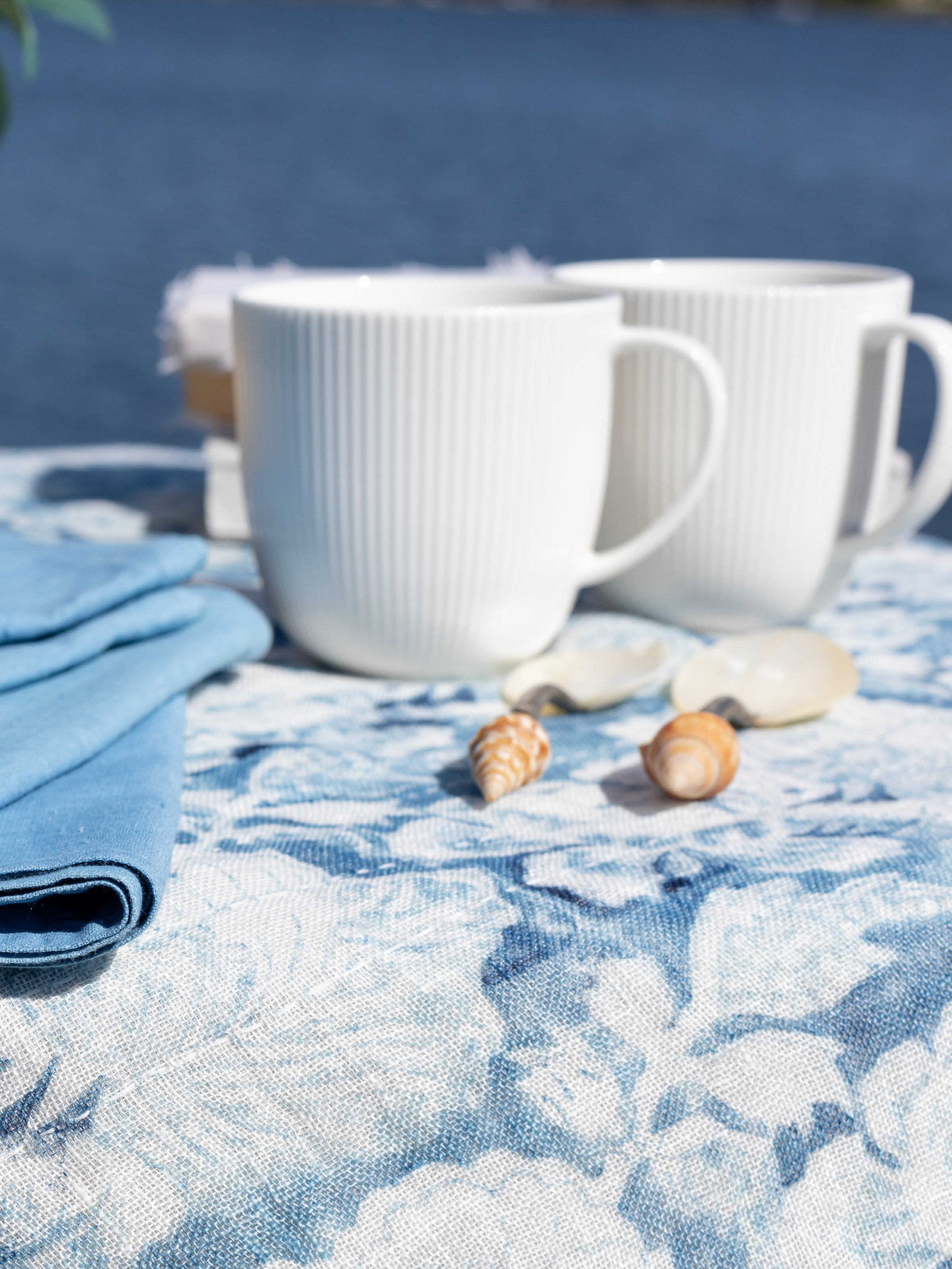 Cabbage Rose Cornflower Blue Sheer Linen Throw