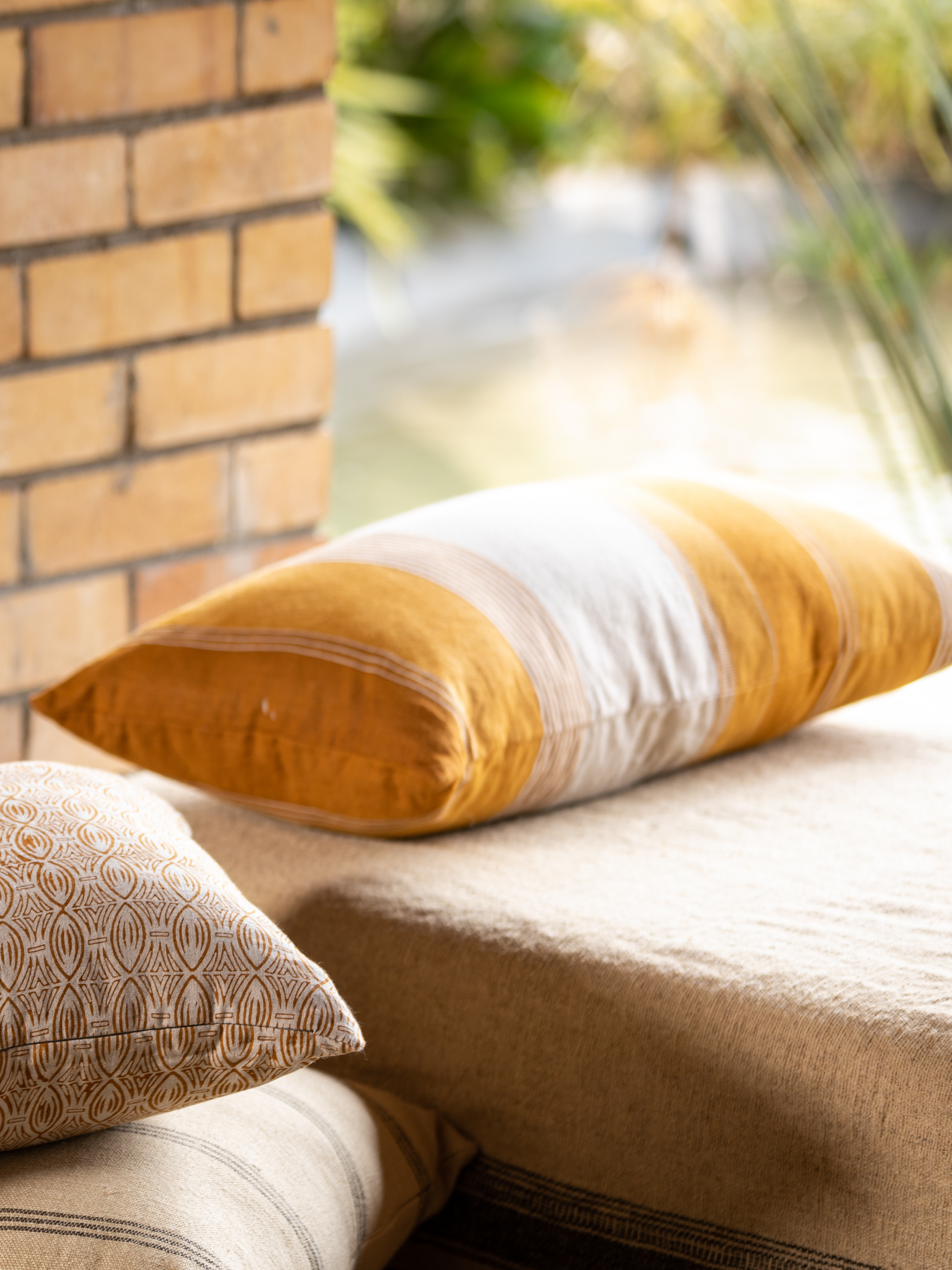Tulum Stripe Ochre Lumbar Pillow Cover
