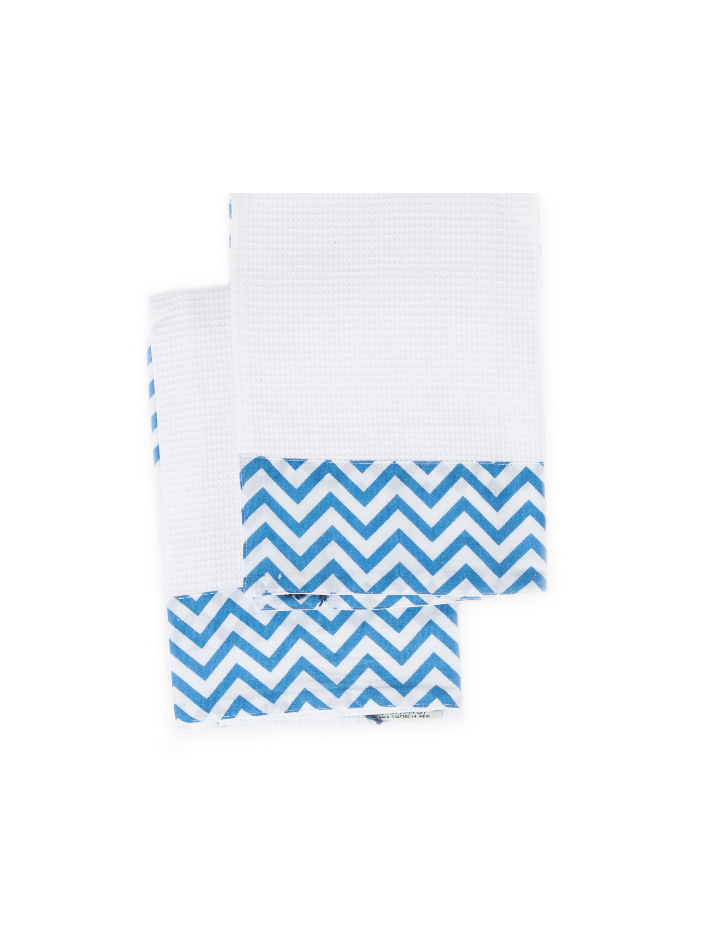 Waffle Hand Towel Set In Blue Chevron