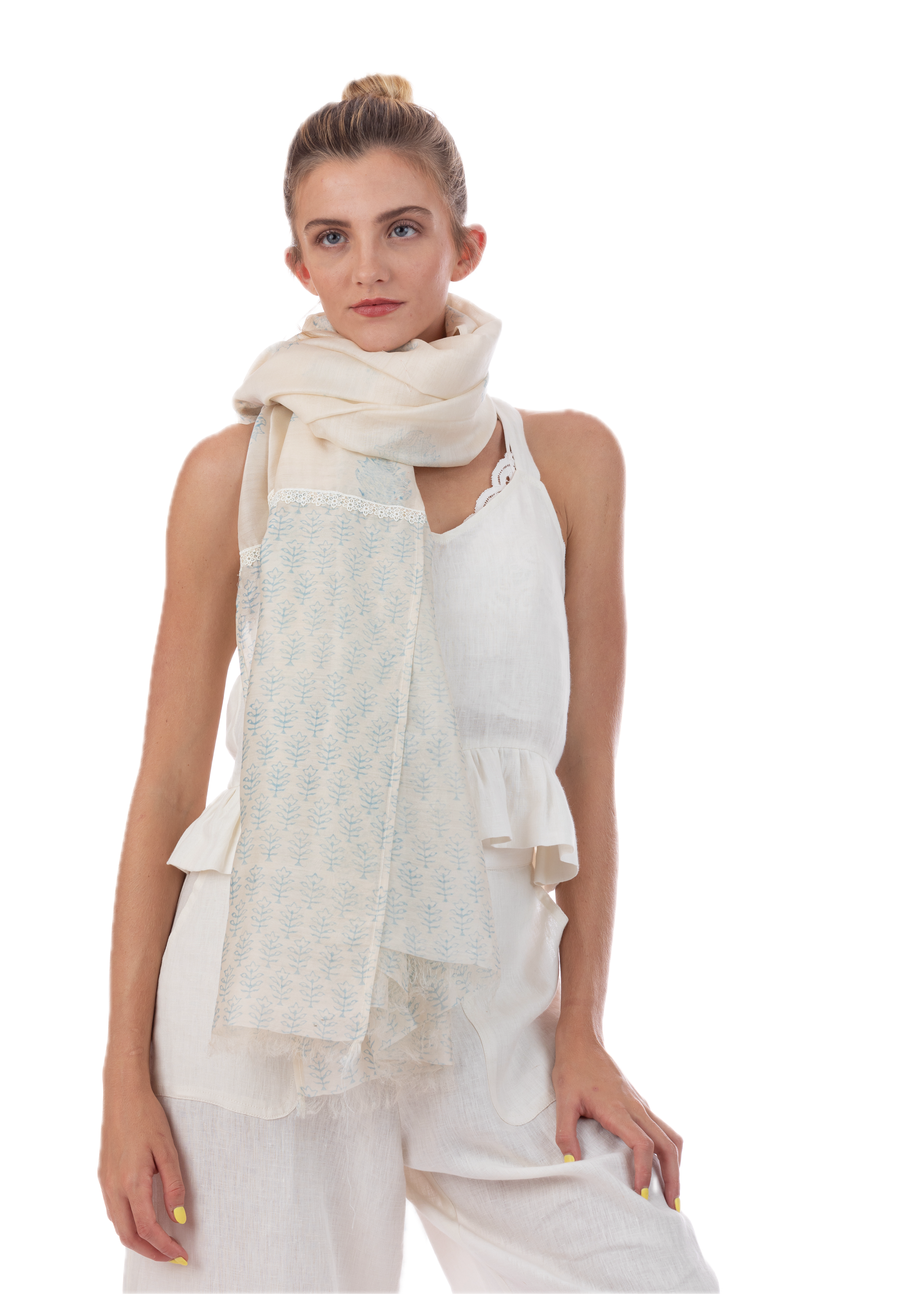 Provence Blue Silk Cotton Scarf