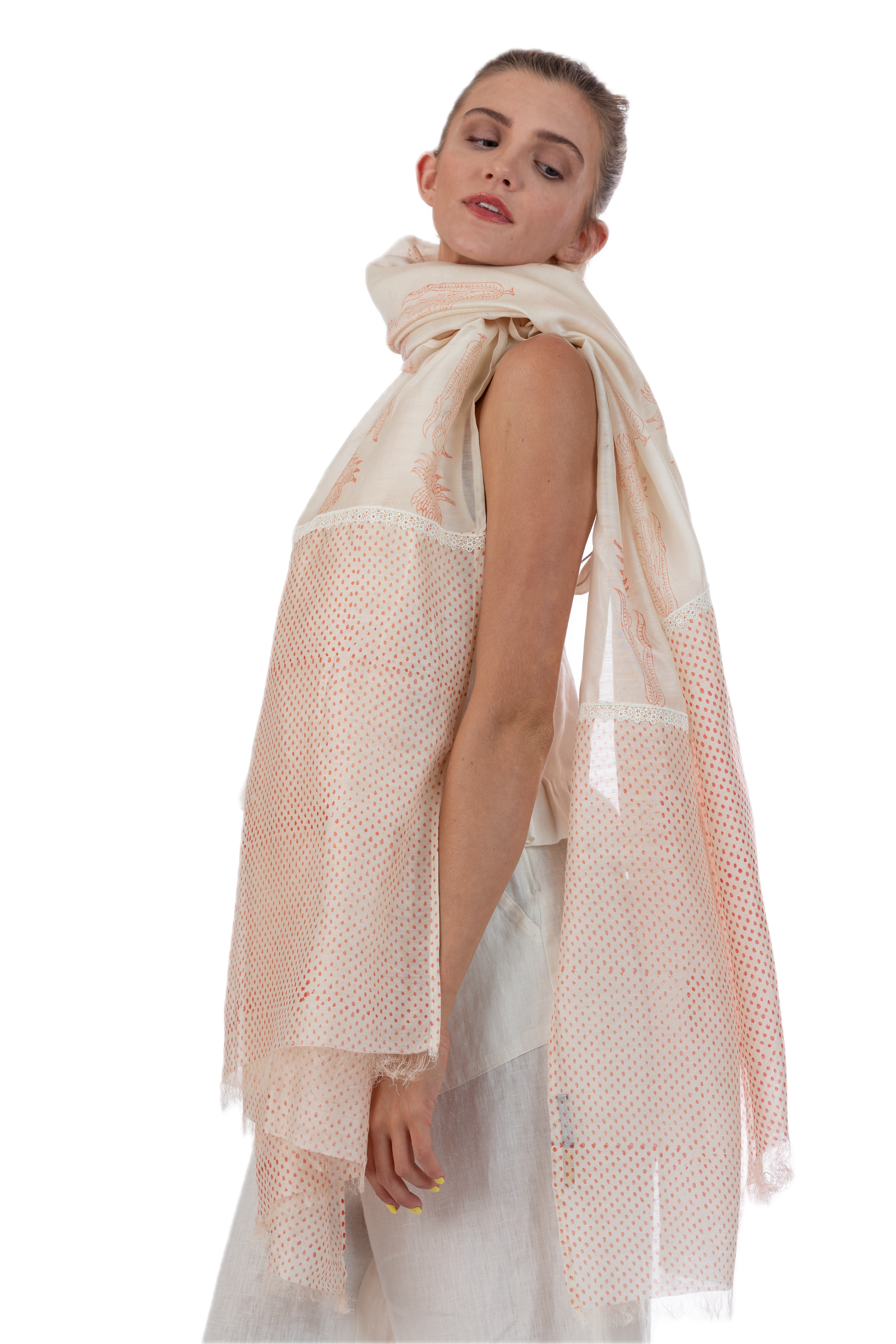 Sharmili Coral Silk Cotton Scarf