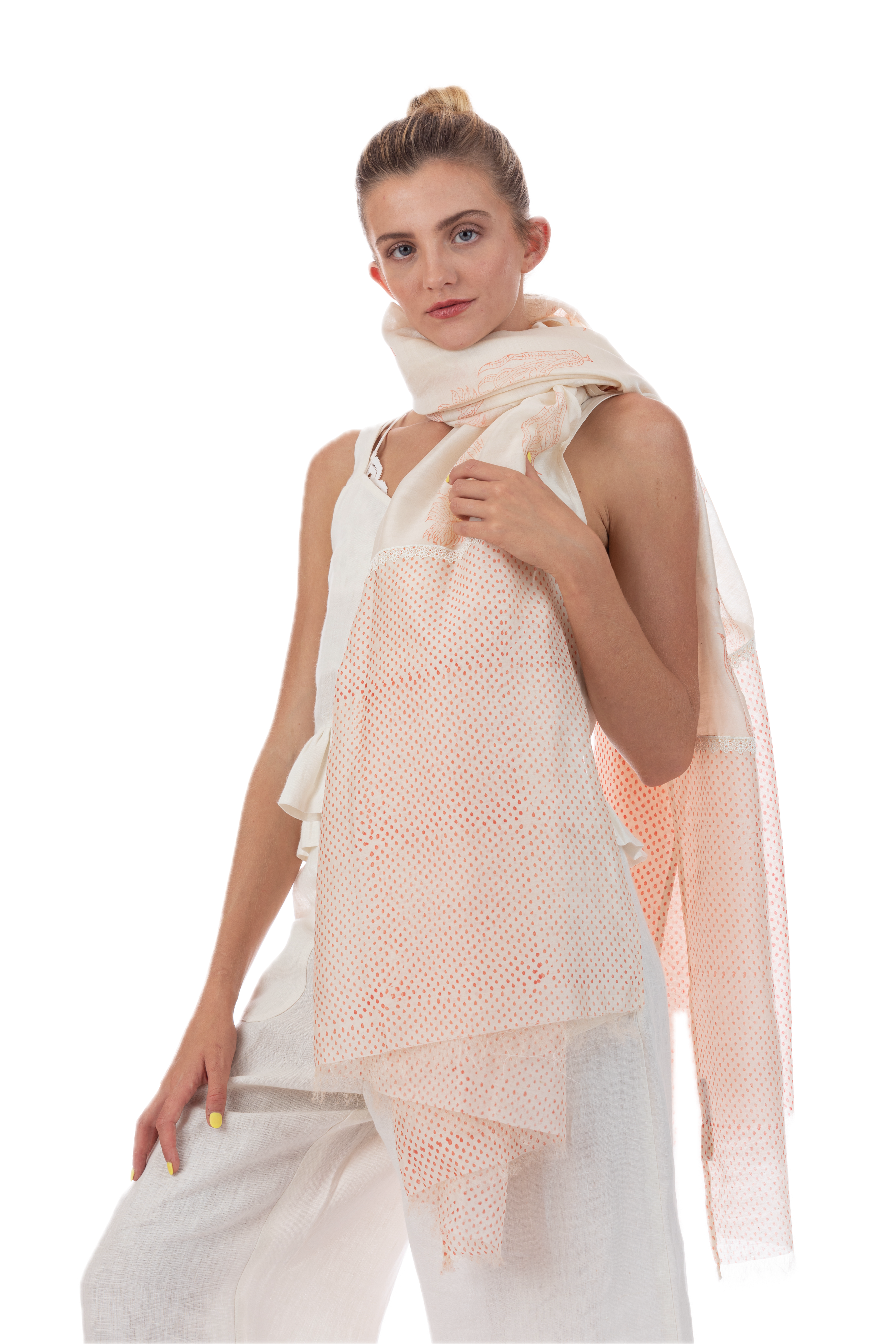 Sharmili Coral Silk Cotton Scarf