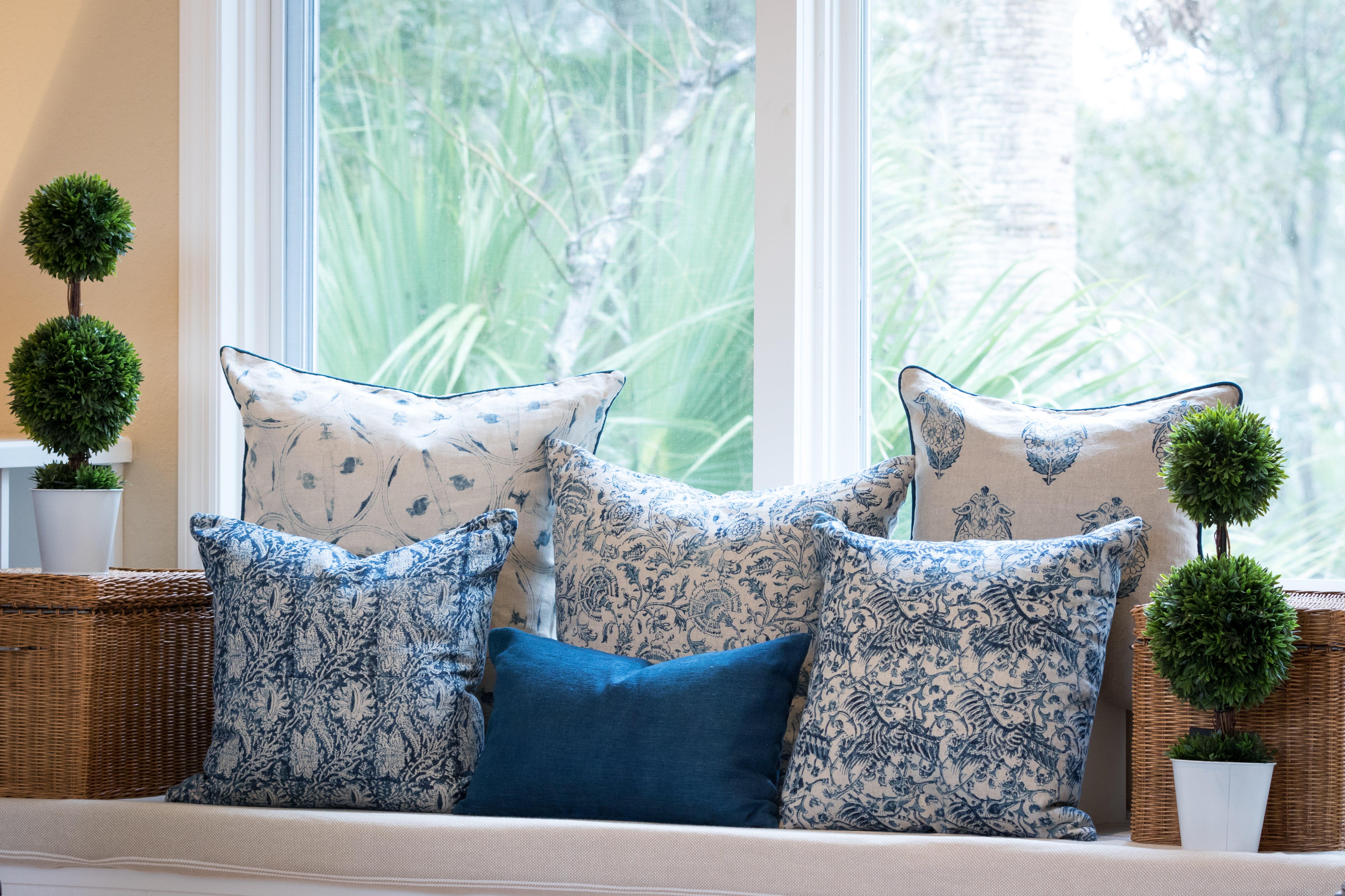 Parakeets Indigo Decorative Pillow