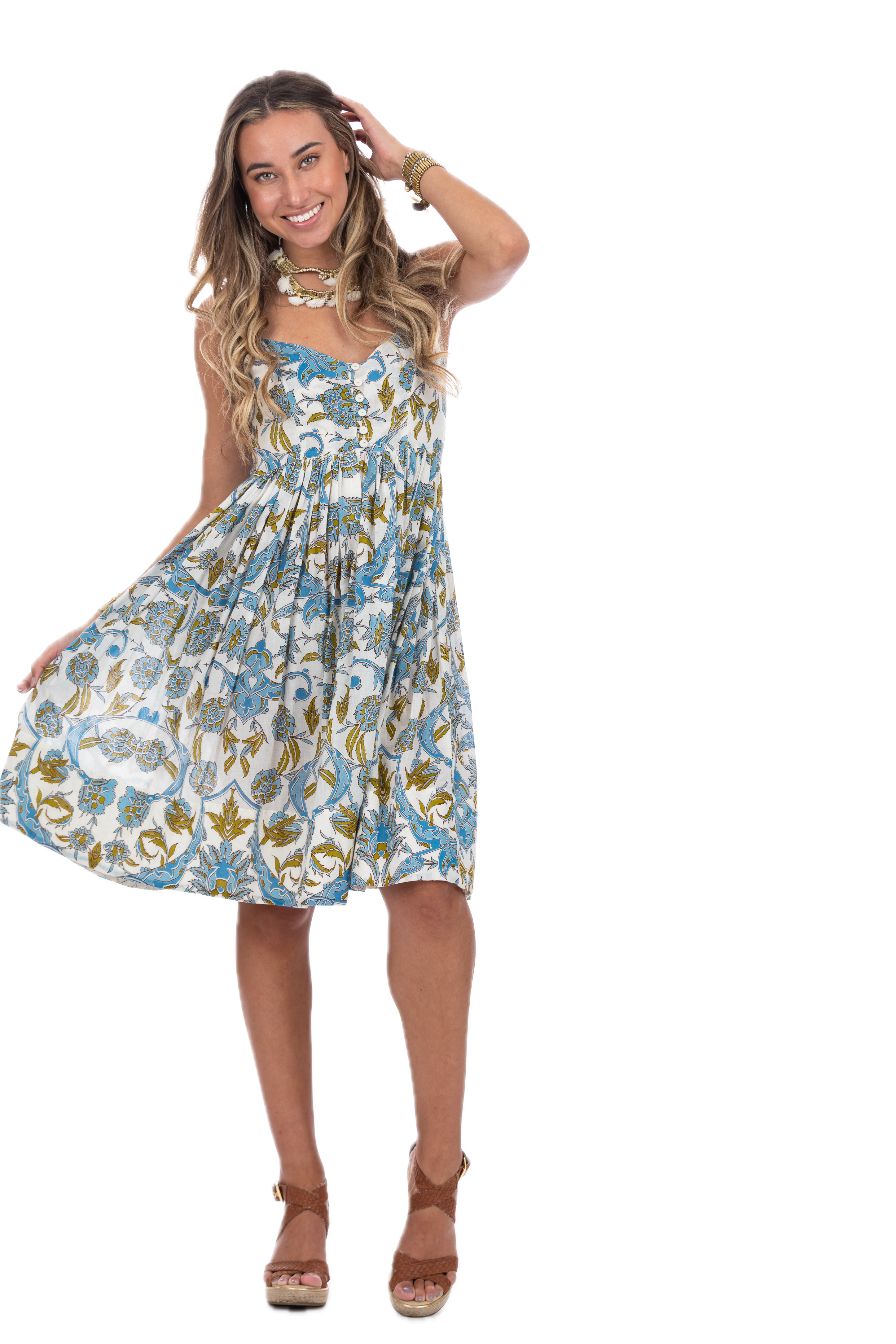 Felicia Jamewar Blue Midi Summer Dress