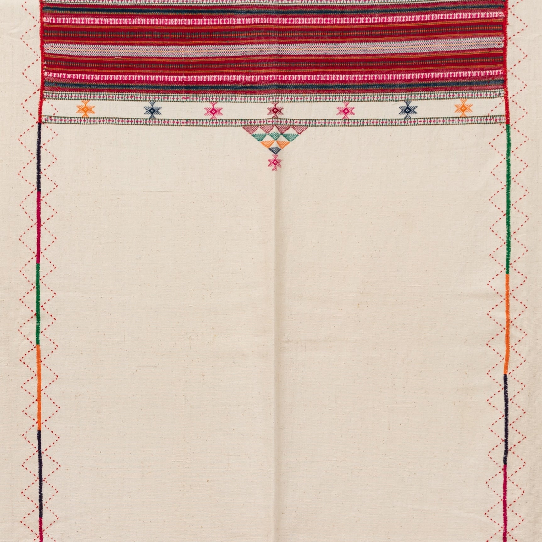 Kutch Ivory and Red Cotton Bedspread