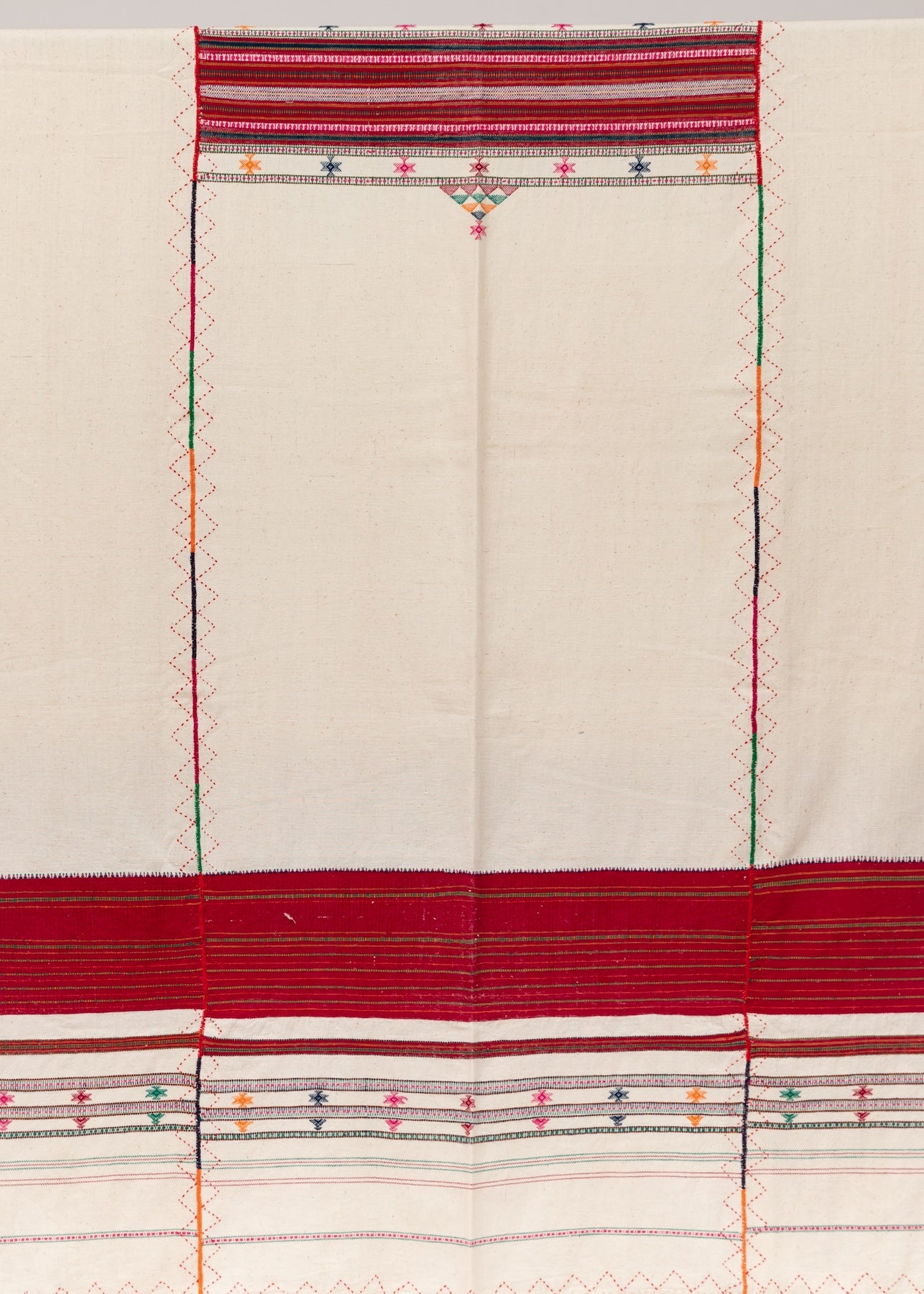 Kutch Ivory and Red Cotton Bedspread