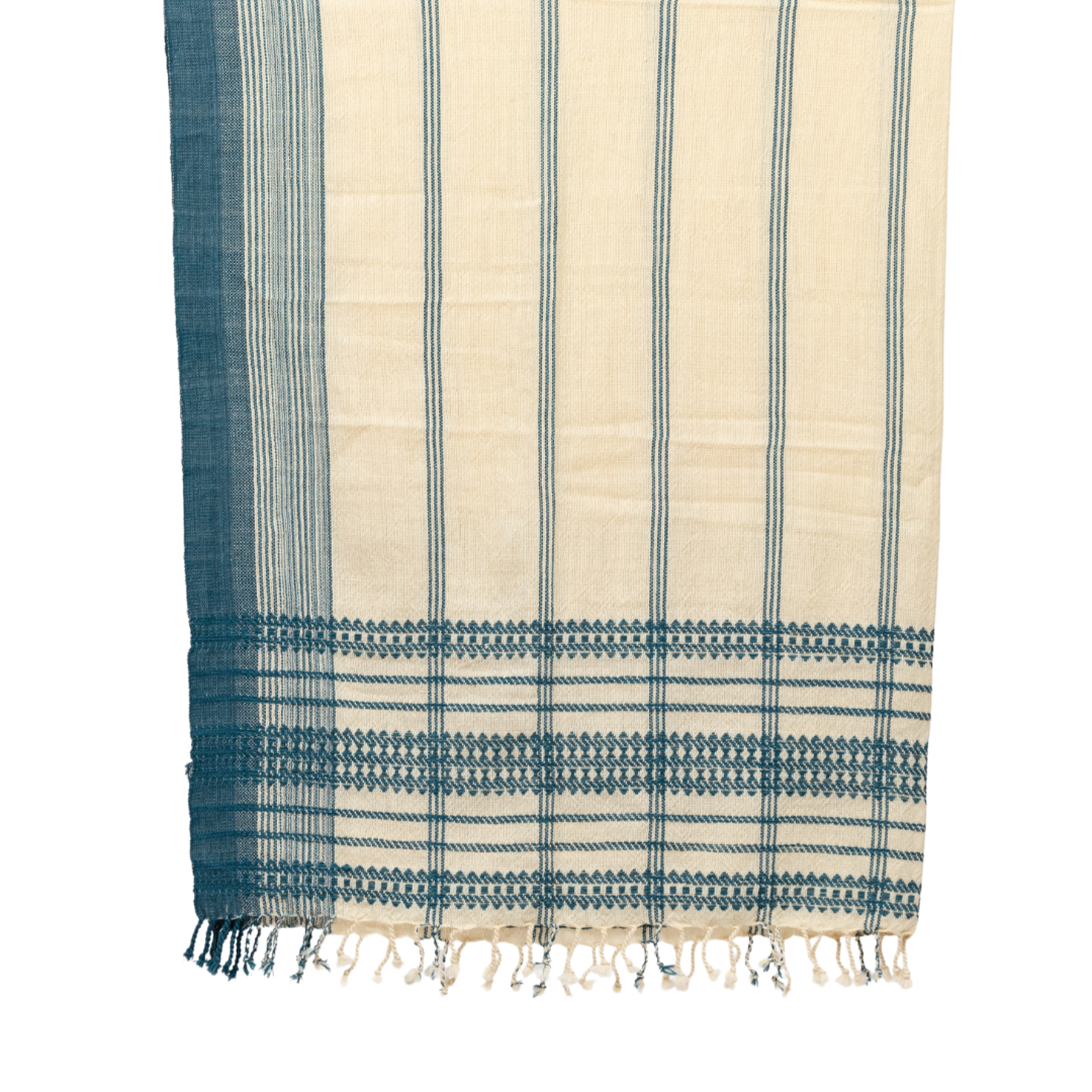 BK Shell/Indigo Handwoven Bedspread w/ Stripes