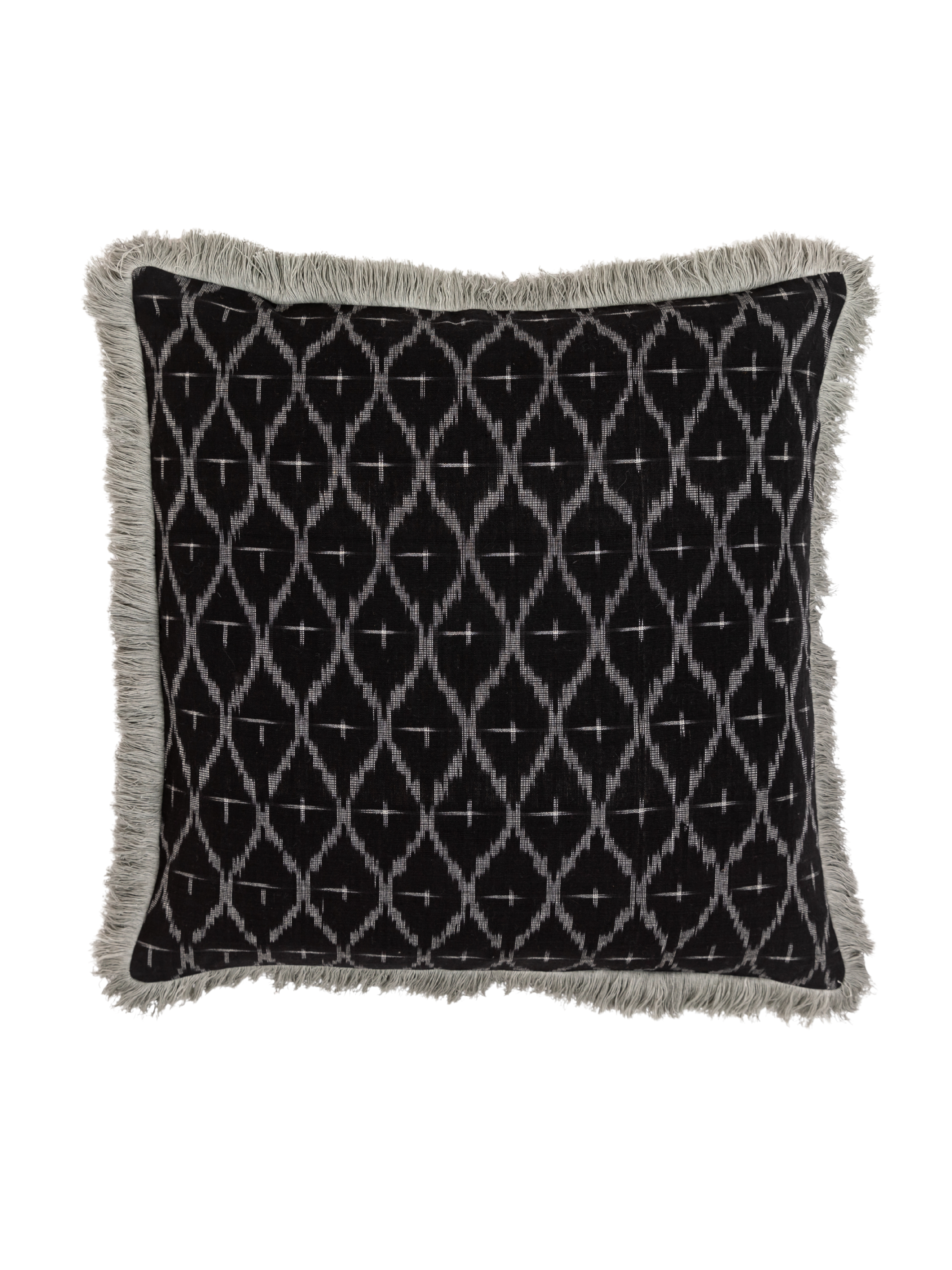 Diamond Ikat Pillow Cover With Fringe