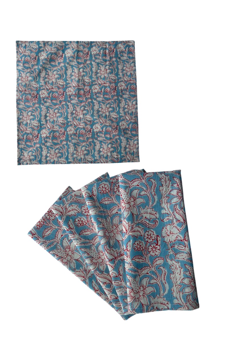 Gardenia Cornflower Blue & Red Napkin Set