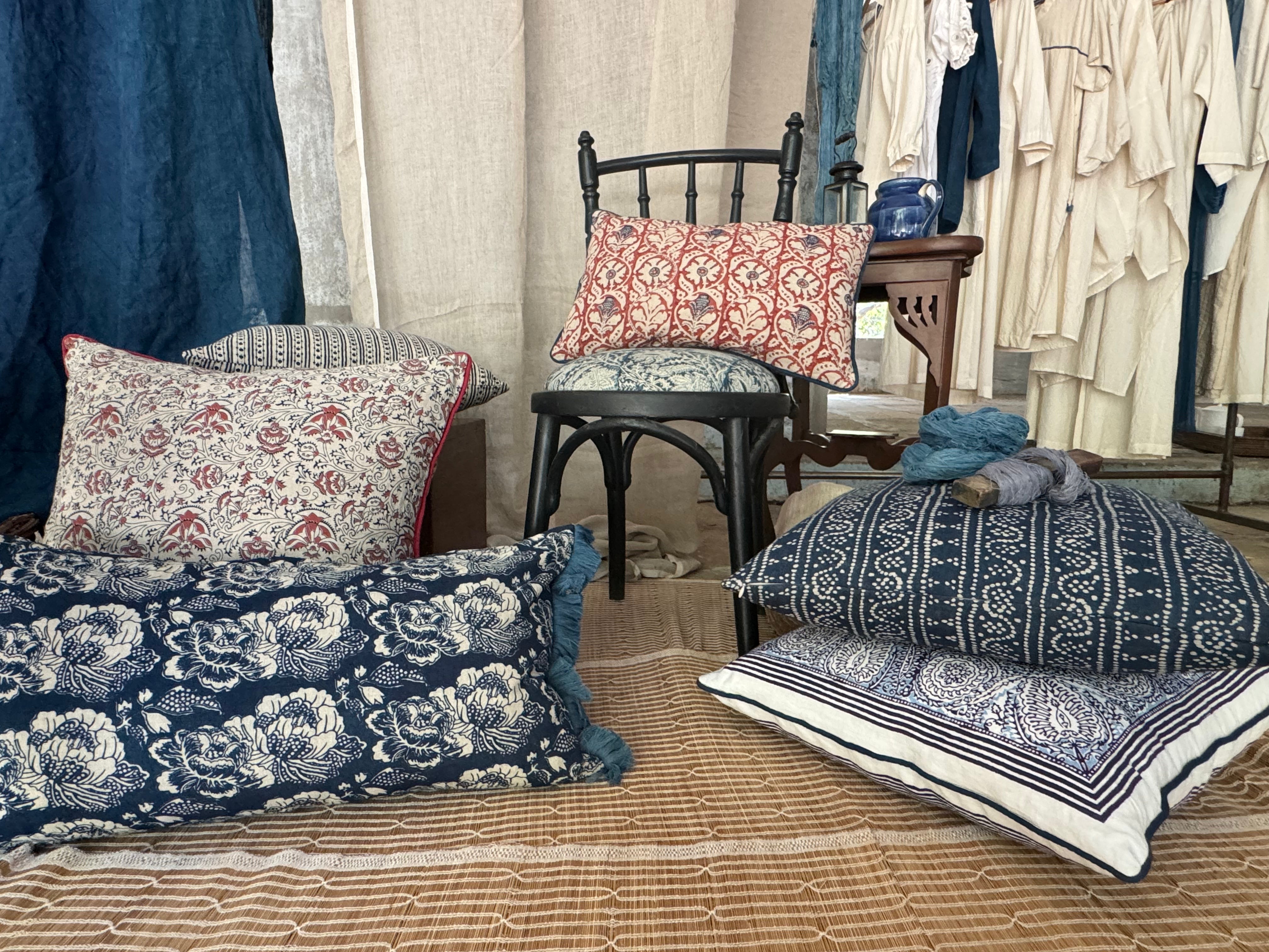 Madurai Brick Red/Cornflower Blue Petit Lumbar Pillow Cover