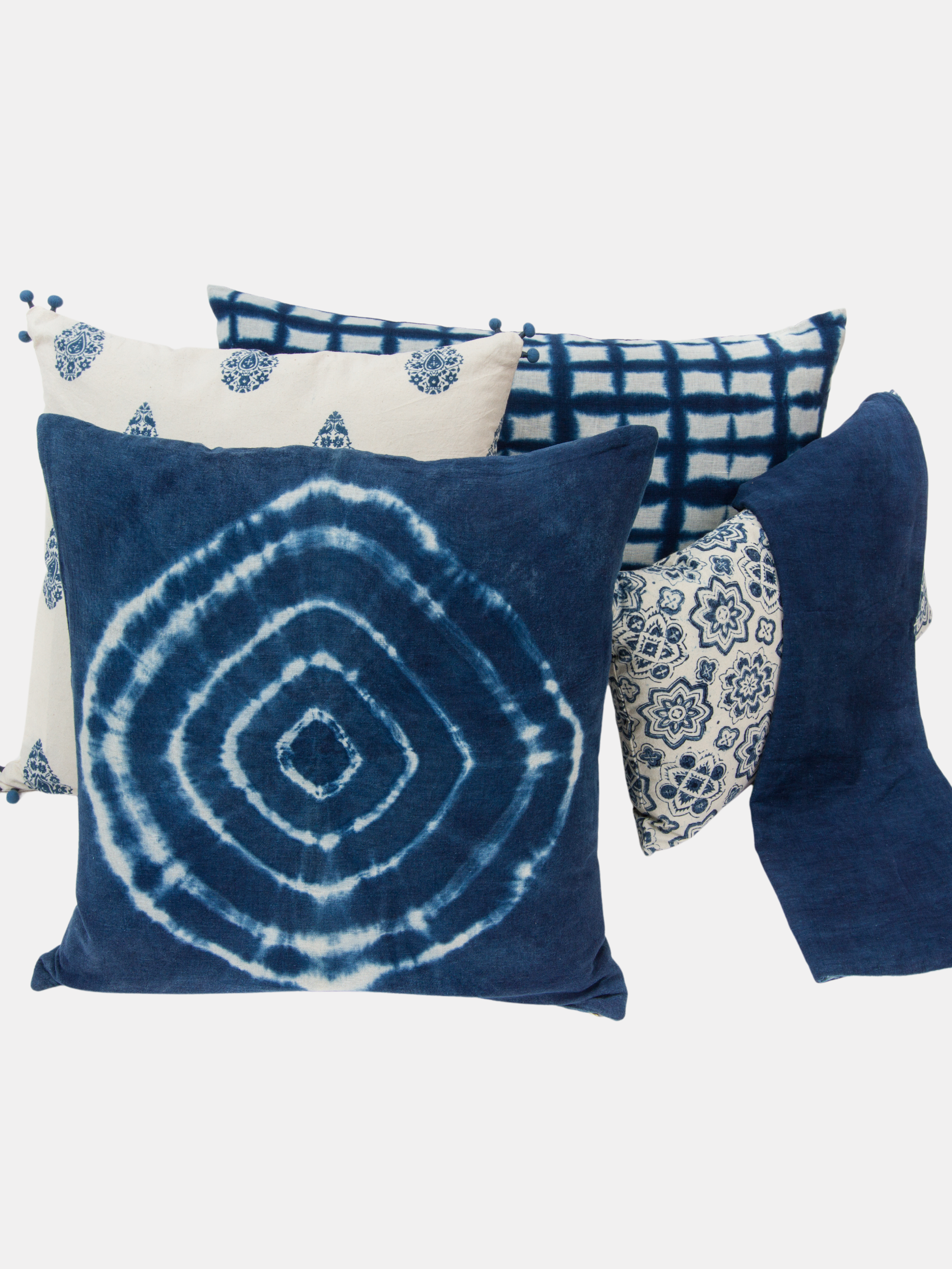 Indigo Blue Circle Tie Dye Decorative Pillow