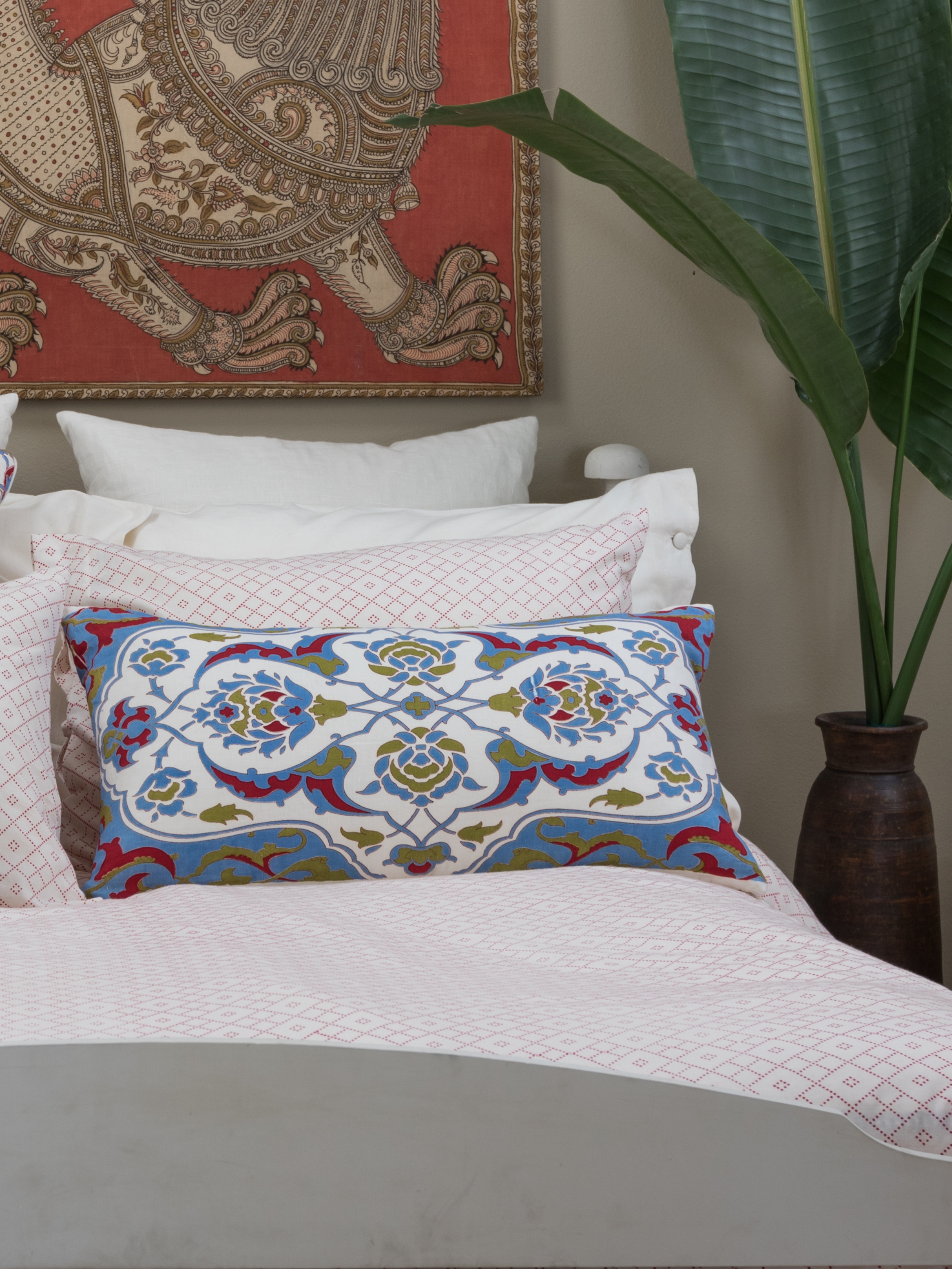 Isfahan Red Blue & Green Lumbar Pillow Shell Linen