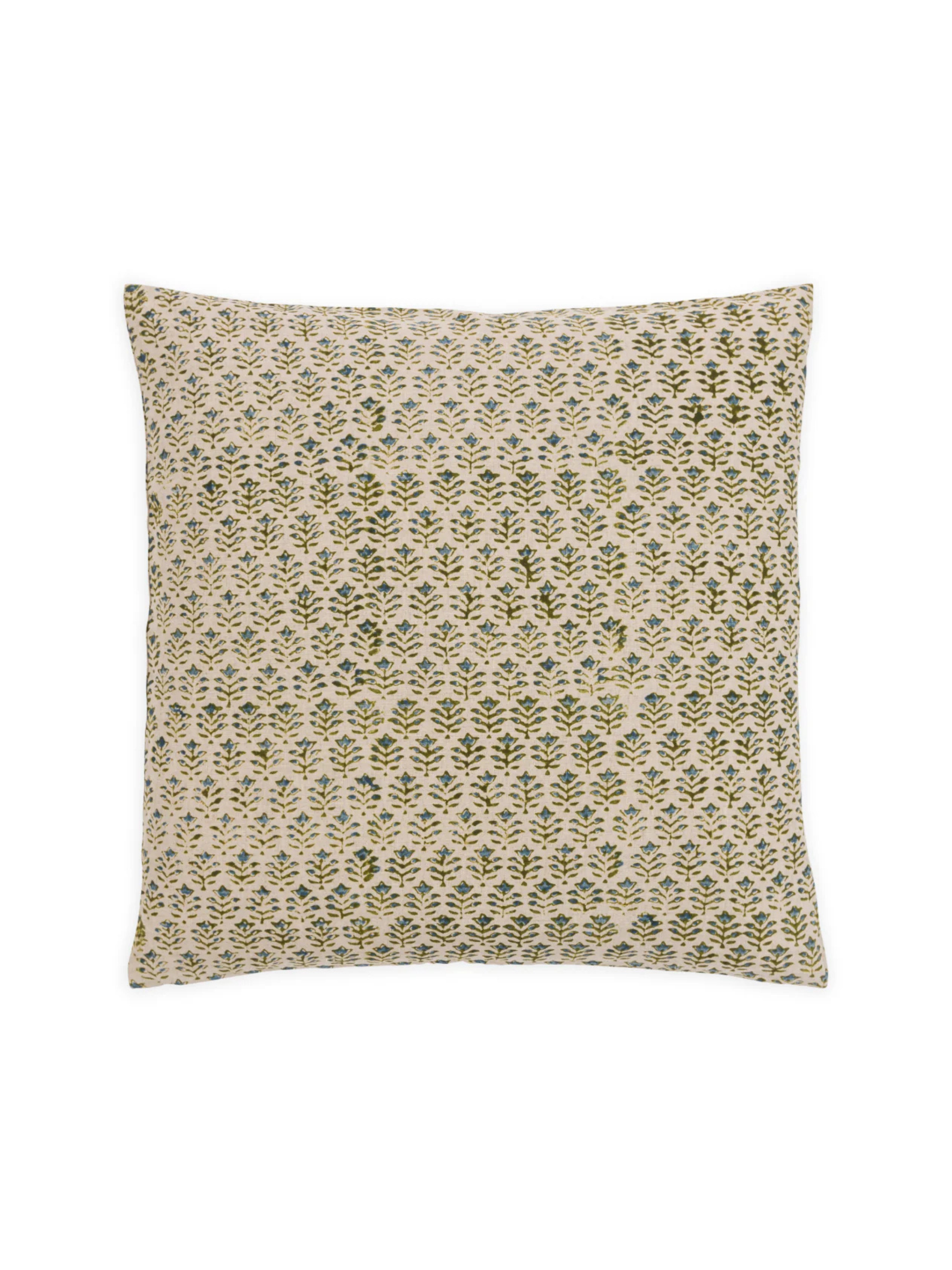 Provence Cornflower Blue/Moss Green Decorative Pillow Cover