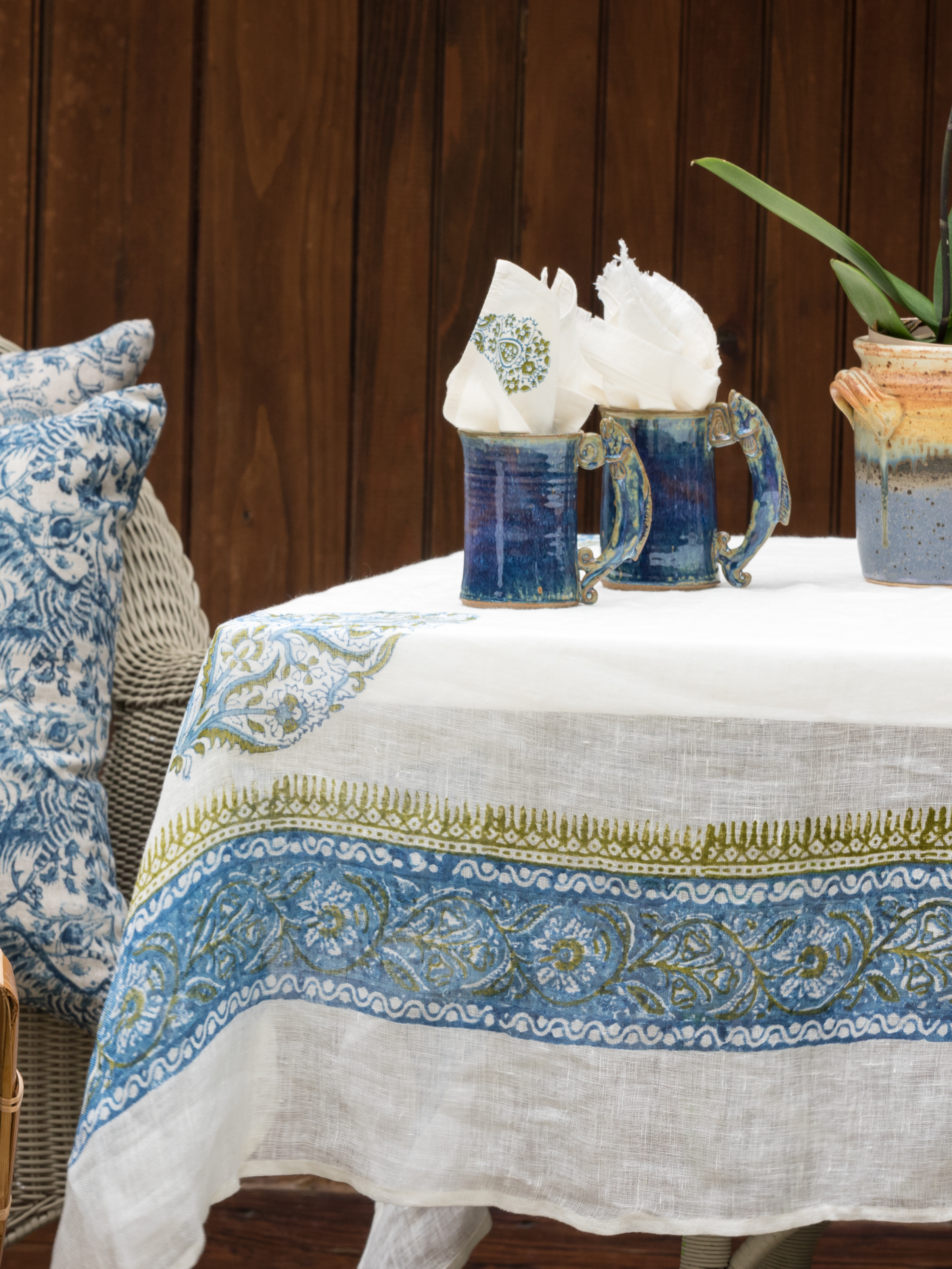 Sania Paisley Sheer Linen Tablecloth