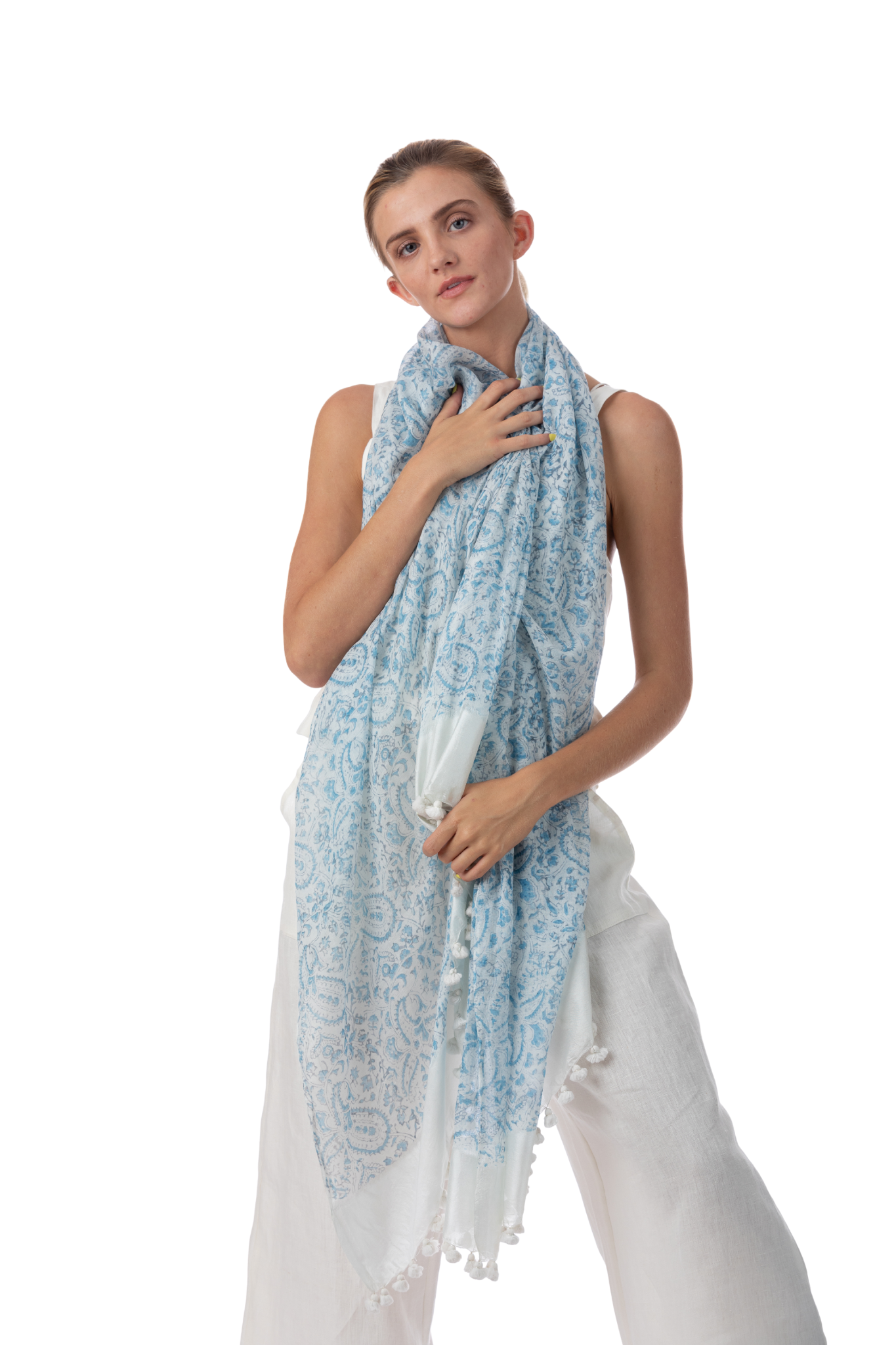 Meenakshi Paisley Pompom Scarf