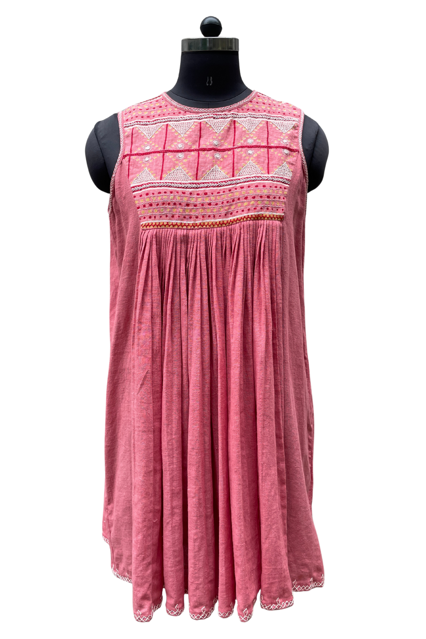 Yoshiko Dress Tomato with Embroidery