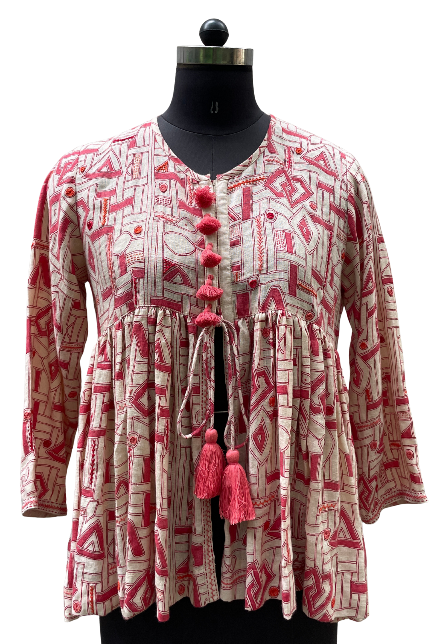 Zia Top in Tomato Kuba with Embroidery